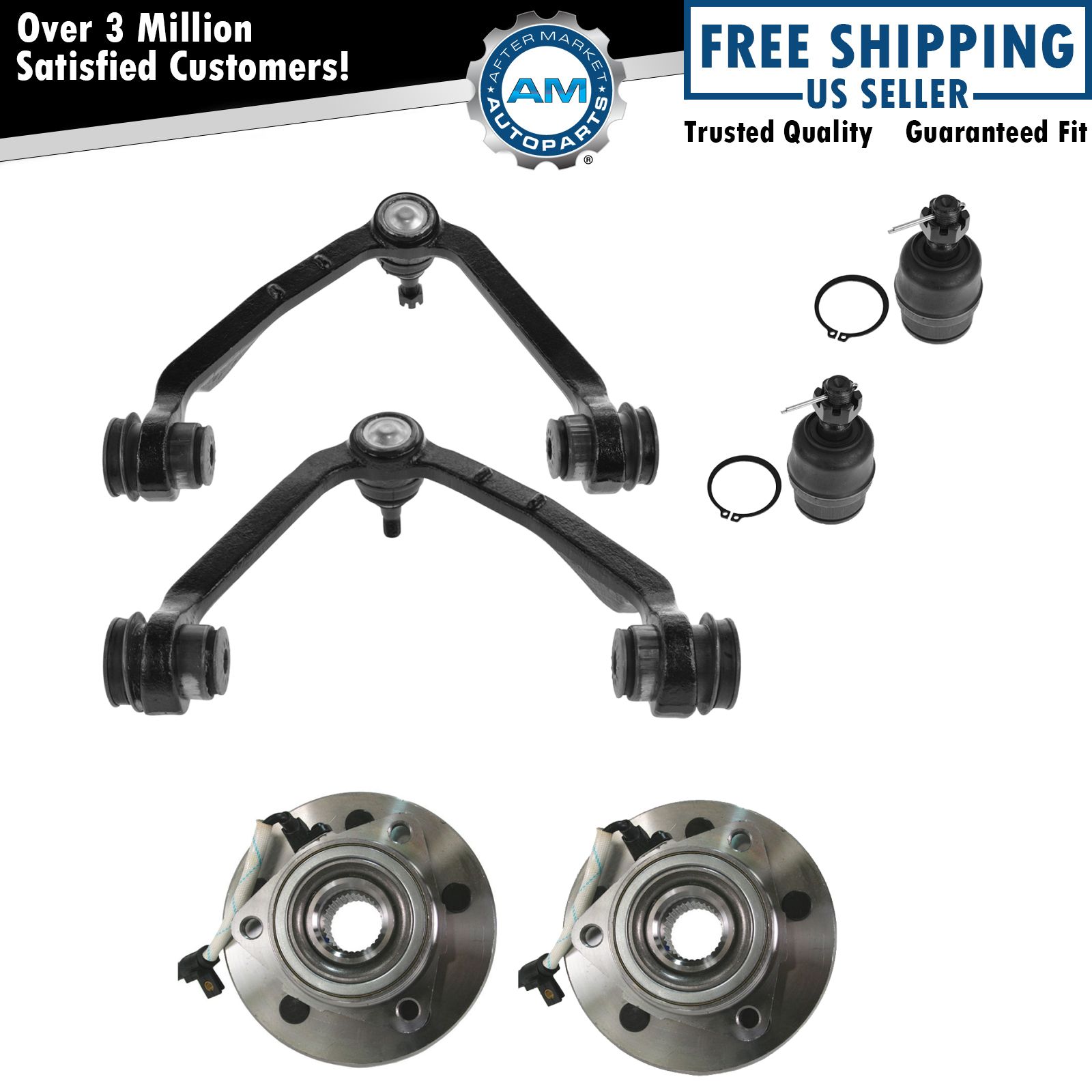 Control Arm Ball Joint & Hub Front Upper Lower Kit Set of 6 for Ford
