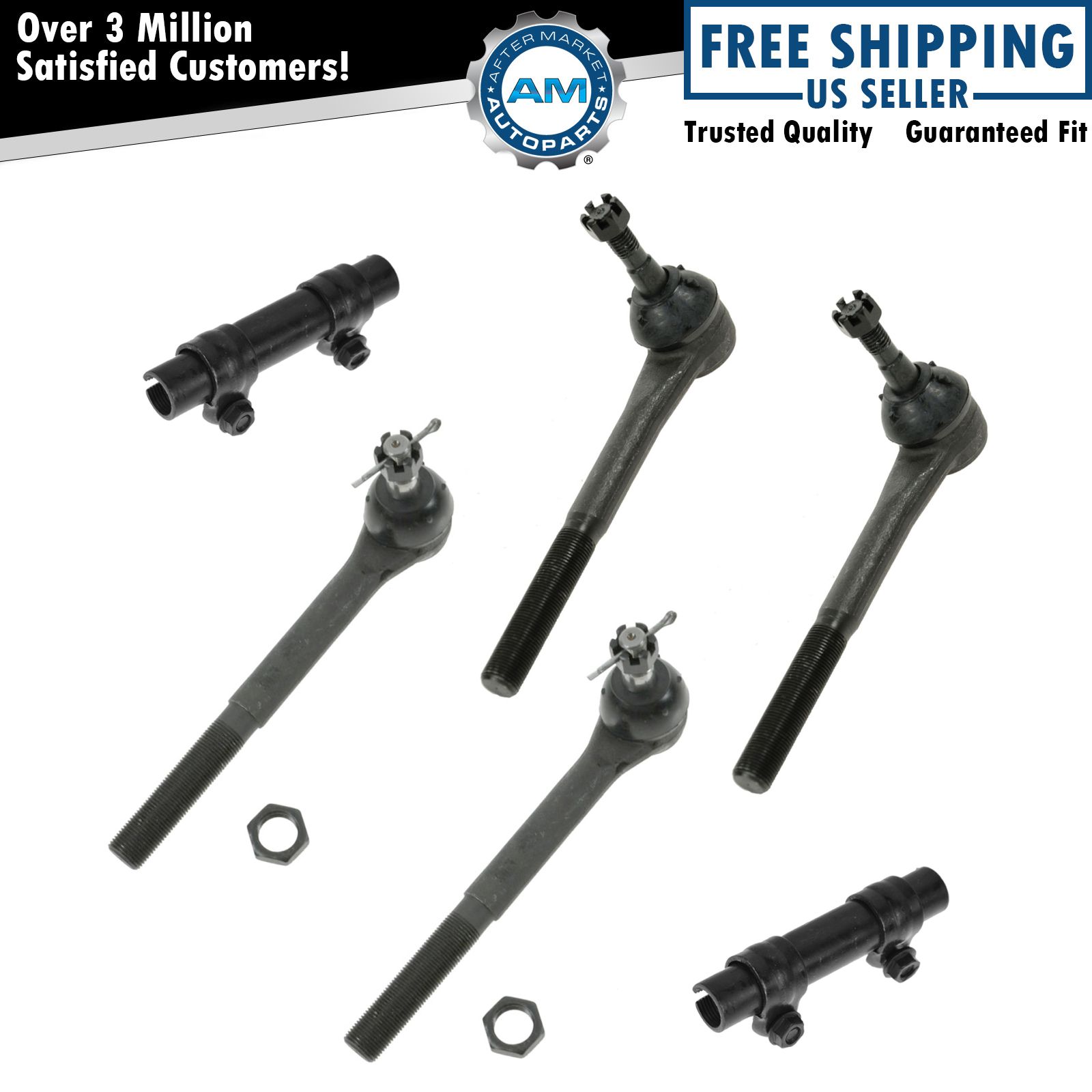 Front Steering Tie Rod End Inner Outer Adjusting Sleeve Kit Set 6pc for