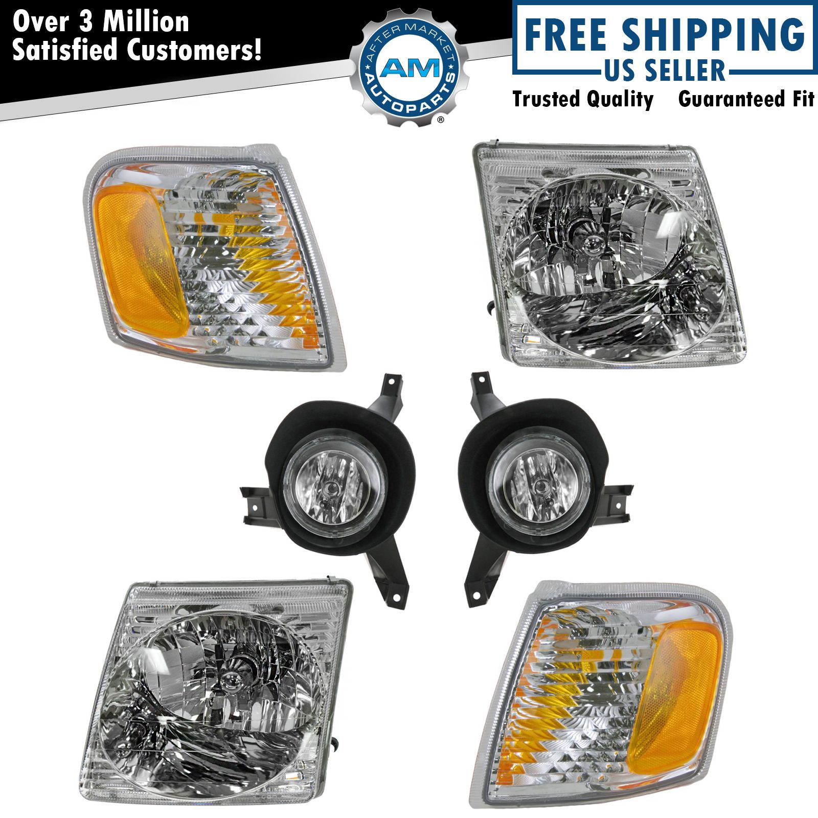 Headlight Fog Lamp Parking Light 6 Piece Kit Set for 01-05 Ford Explorer New