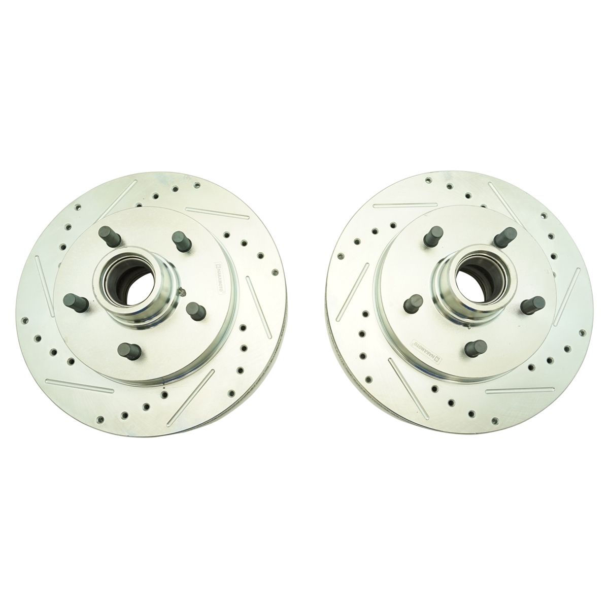 Front Metallic Brake Pad & Performance Drilled Slotted Coated Rotors