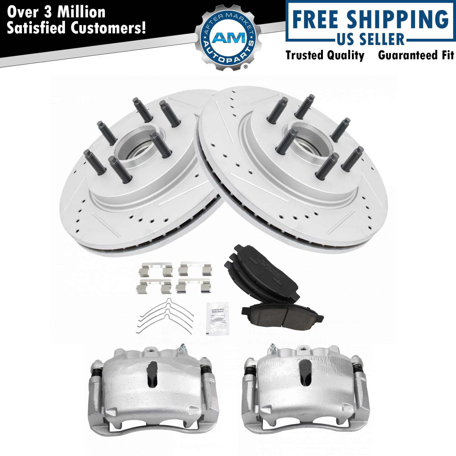 Front Brake Calipers Ceramic Pads & Drilled Rotors For 2004 Ford F-150