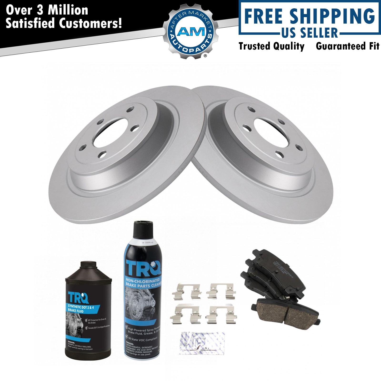 Rear Ceramic Brake Pad & Coated Rotor Kit w/Chemicals for Ford Mustang