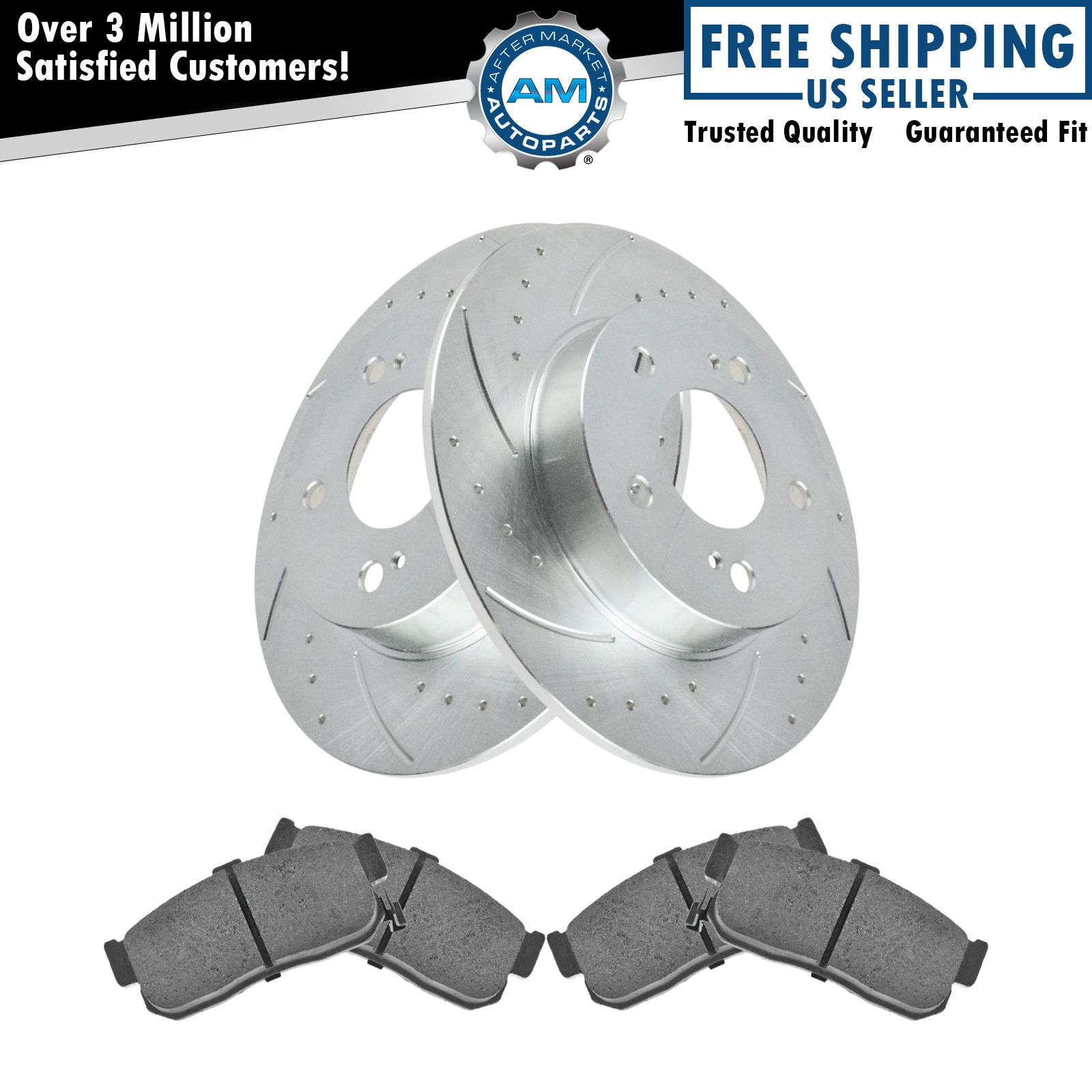 Rear Posi Metallic Brake Pad & Performance Drilled Slotted Zinc Coated Rotor Kit