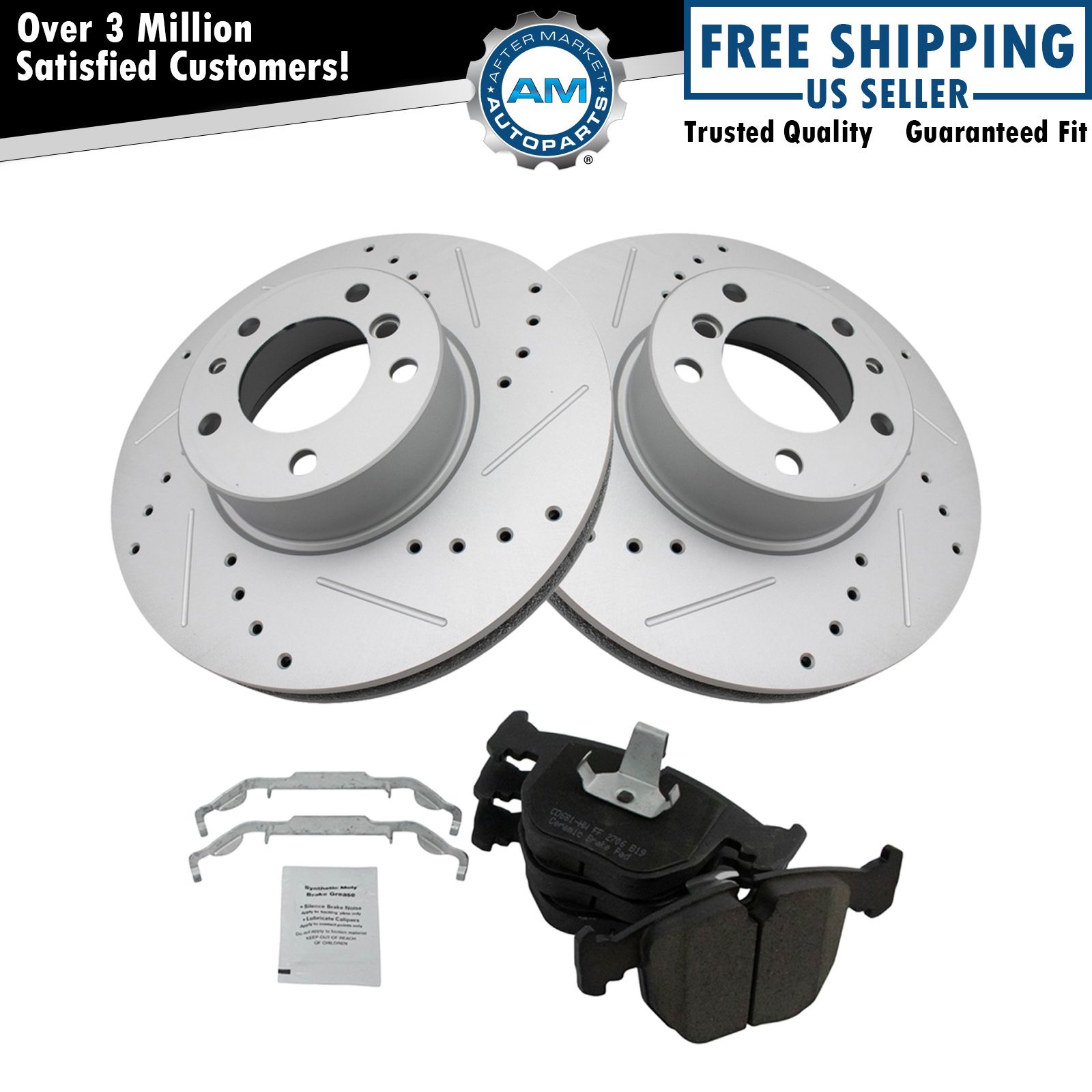 Front Ceramic Brake Pad & Performance Rotor Kit For BMW 540i, 740i, 740iL (1995-2001)