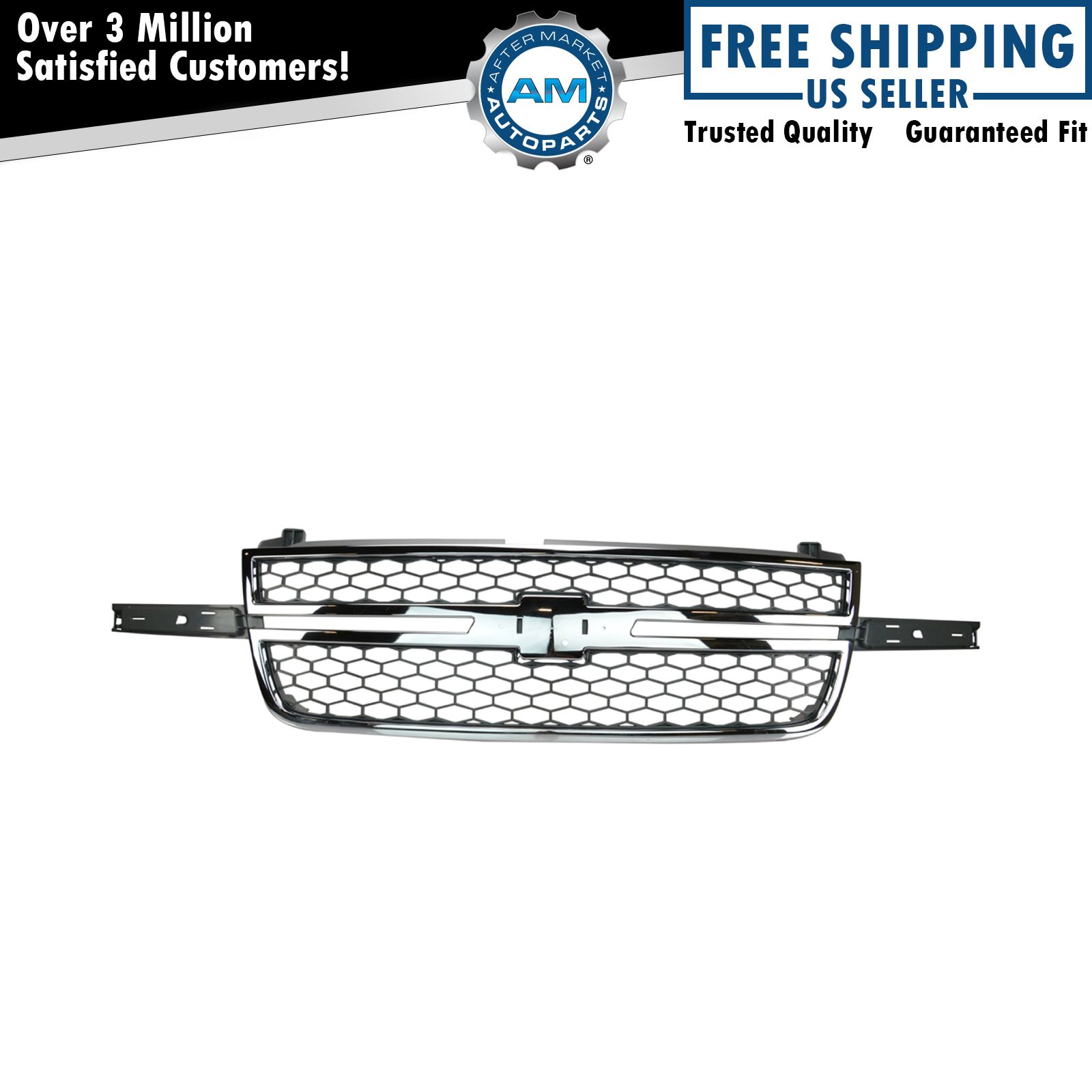 Honeycomb Grille Chrome & Gray for Chevy Silverado Pickup Truck New