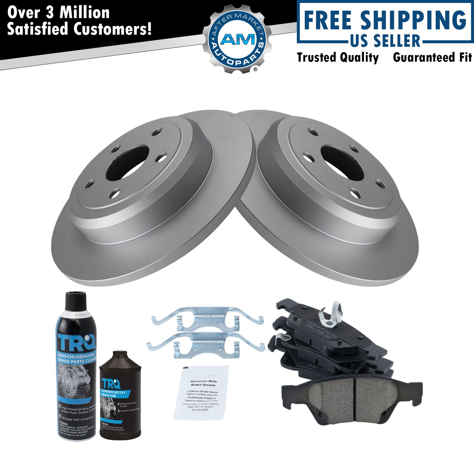 Rear Ceramic Brake Pad & Coated Rotor Kit w/Fluids for Durango Cherokee