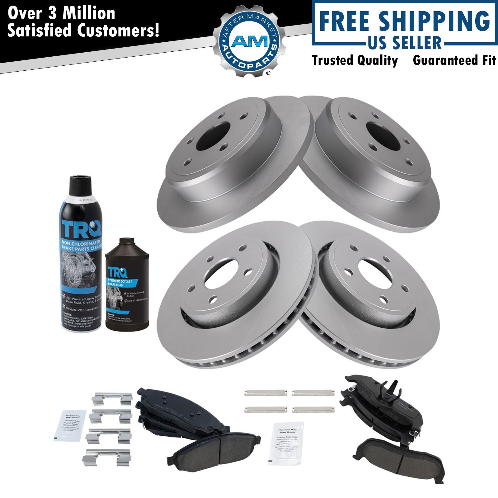 Front & Rear Ceramic Brake Pad & Coated Rotor Kit w/Fluids for Jeep Cherokee