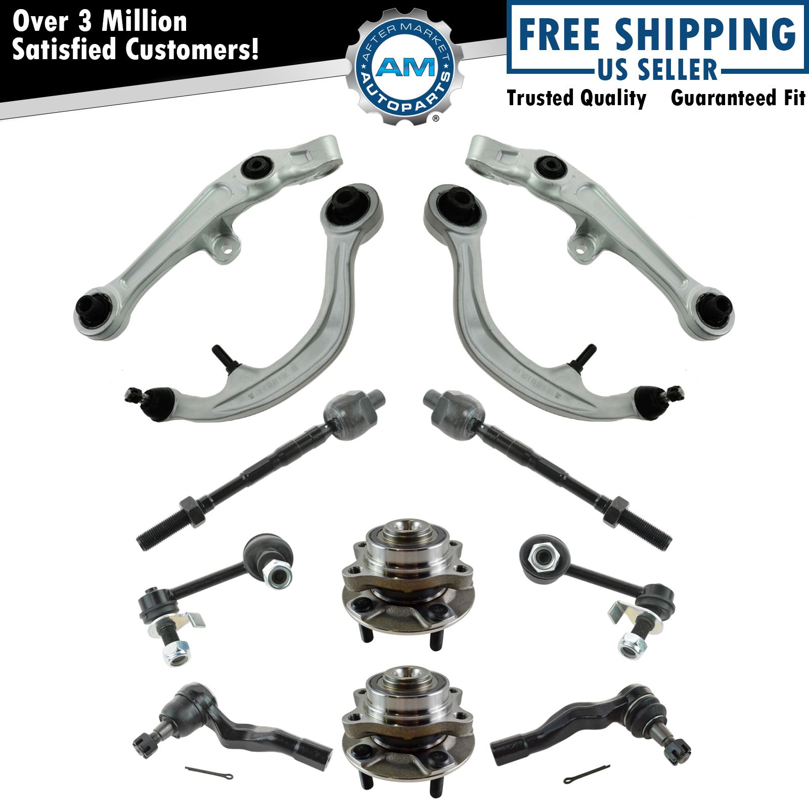 12 Piece Steering & Suspension Kit Control Arms Wheel Bearings Tie Rods