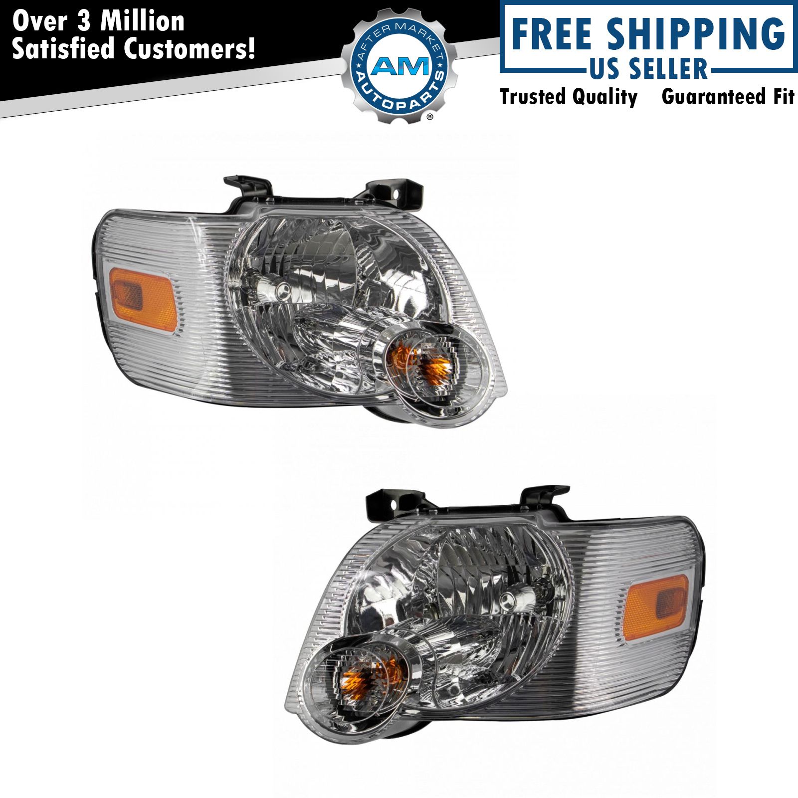 Headlight Lamp Assembly Pair LH & RH Sides Direct Fit for 06-10 Ford