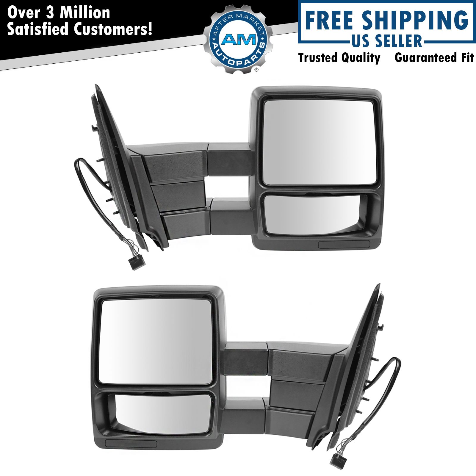 AM Autoparts Pair Textured Black Power Heated Towing Mirrors For Toyota Tacoma (2016-2018)