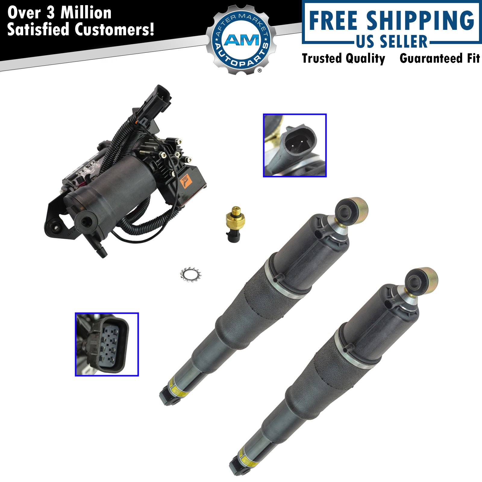 Air Ride Suspension Compressor with Dryer Rear Shock Absorber Kit Set 3pc New