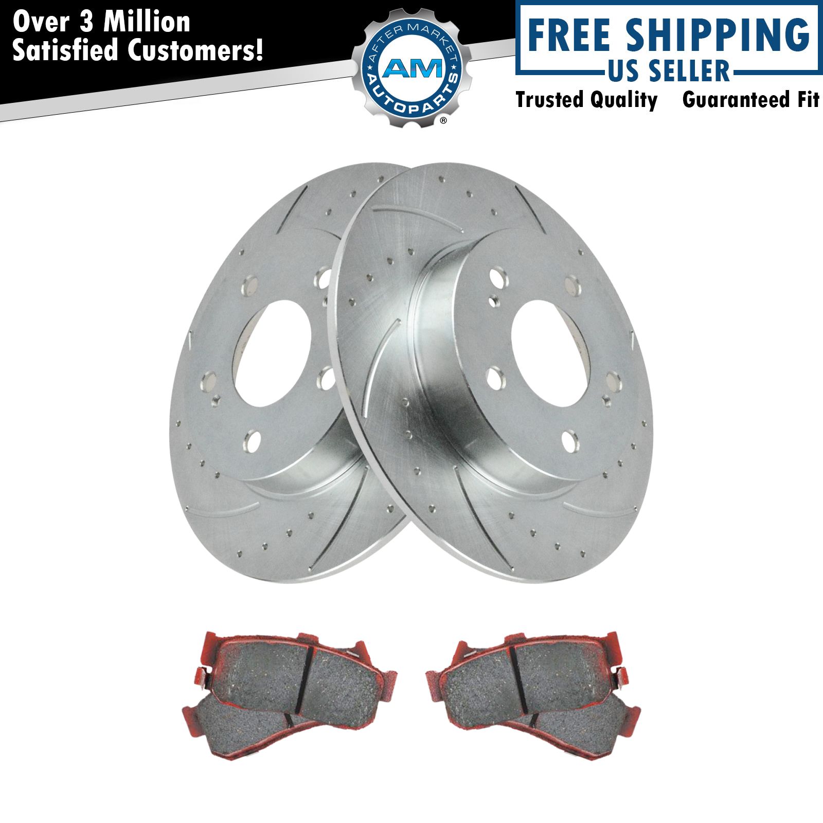 Rear Posi Ceramic Brake Pad & Performance Drilled Slotted Zinc Coated Rotor Kit