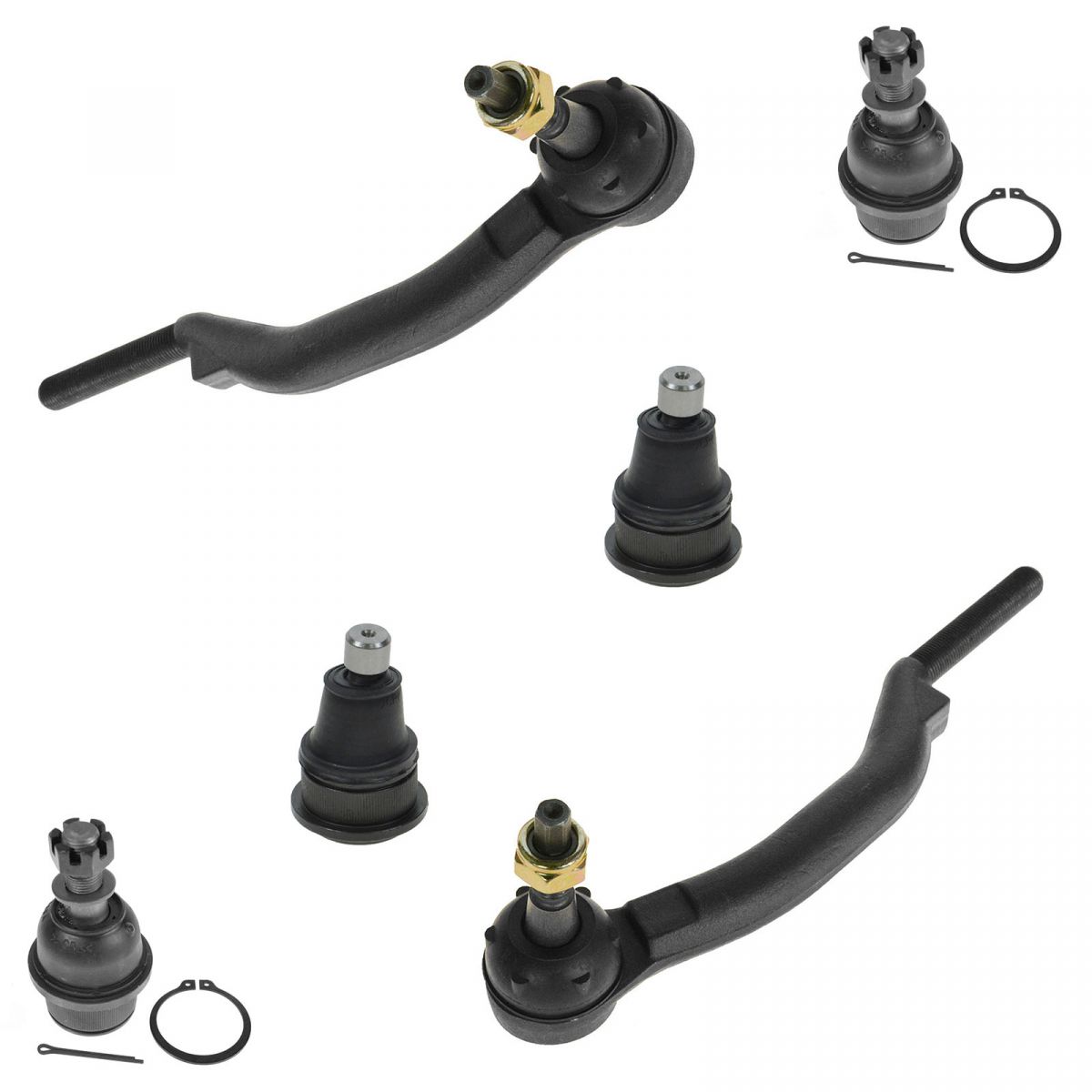 6 Piece Front Upper/Lower Ball Joints & Outer Tie Rod Ends Set for