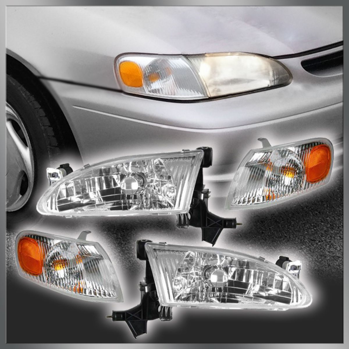 Headlights Headlamps & Corner Parking Lights Kit Set for 9800 Toyota