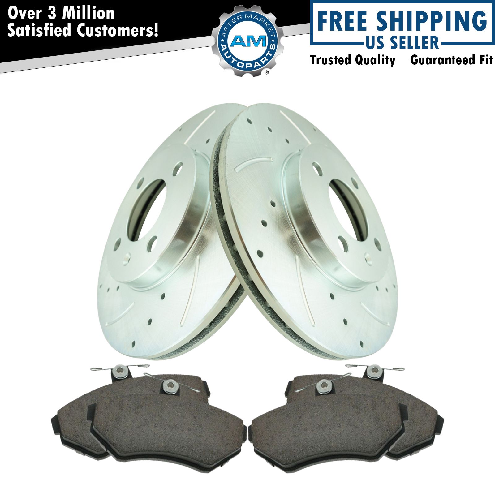 Front Ceramic Brake Pad & Rotor Drilled Slotted for VW Golf Jetta