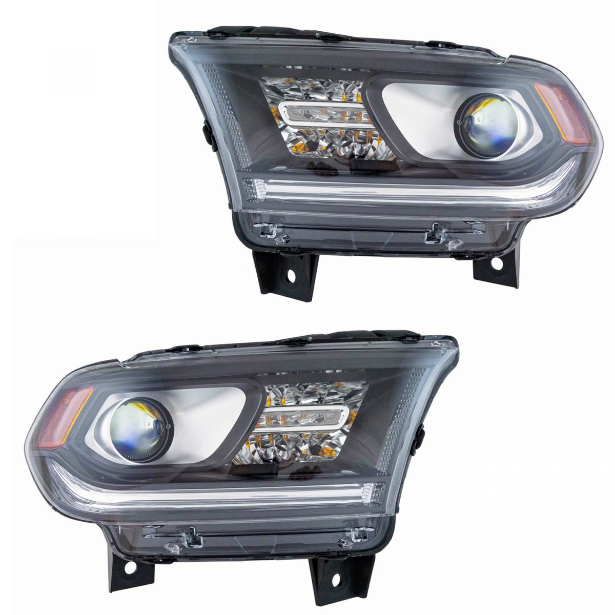 Headlight Lamp Halogen Black Bezel Left Right Pair Set for Dodge