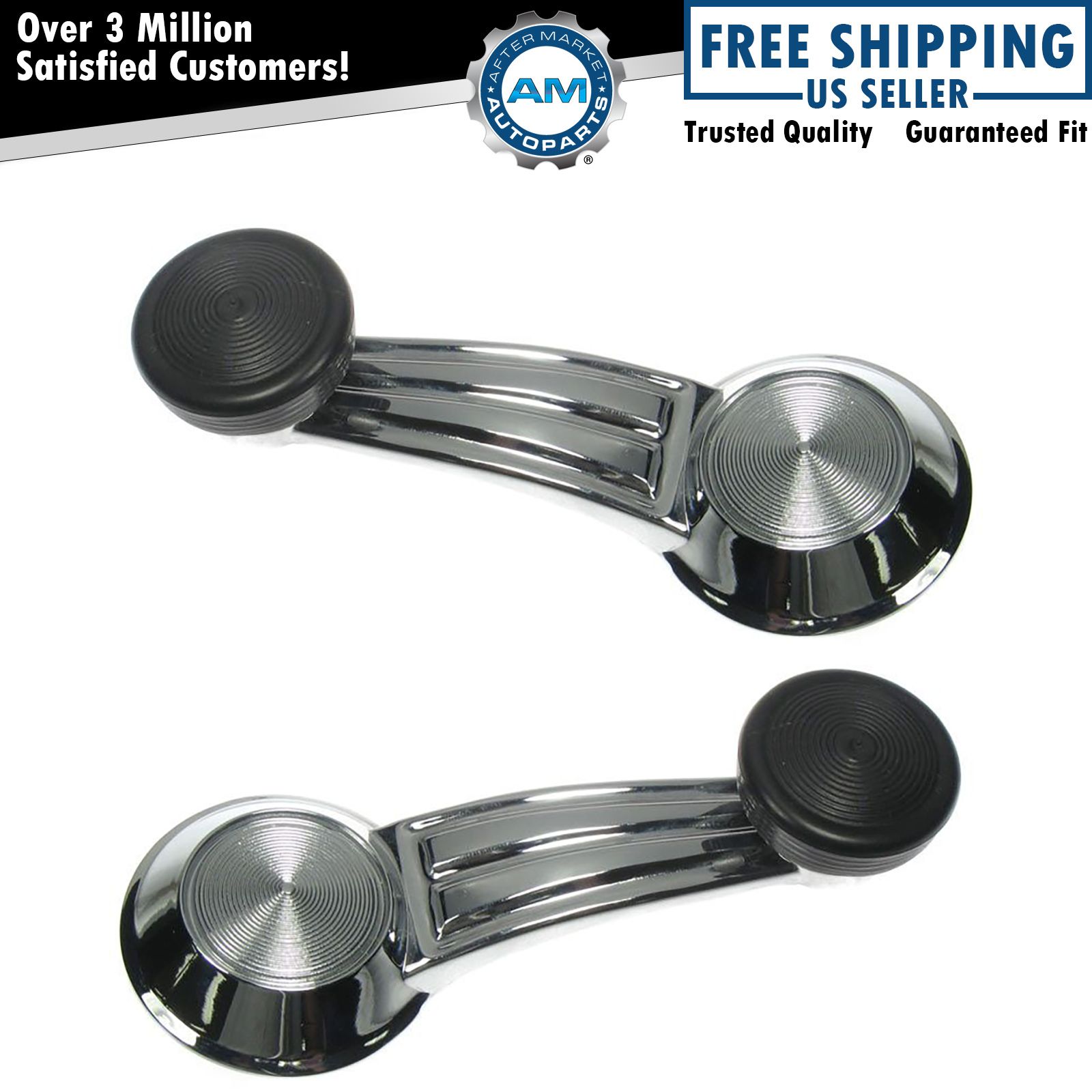 Chrome Door Window Crank Handle Pair Set for Pontiac Cadillac Chevy Olds Buick