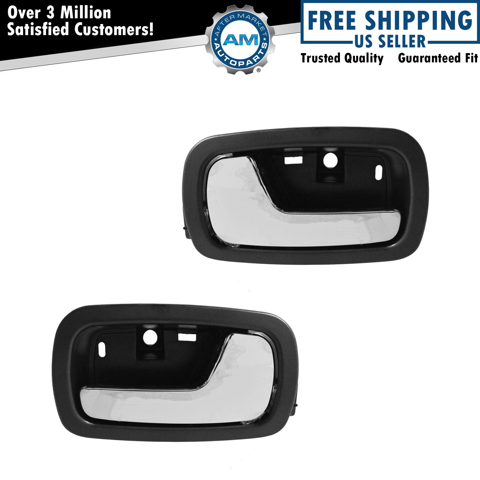 Door Handle Front Inner Inside Black & Chrome Pair Set for Chevy Cobalt NEW