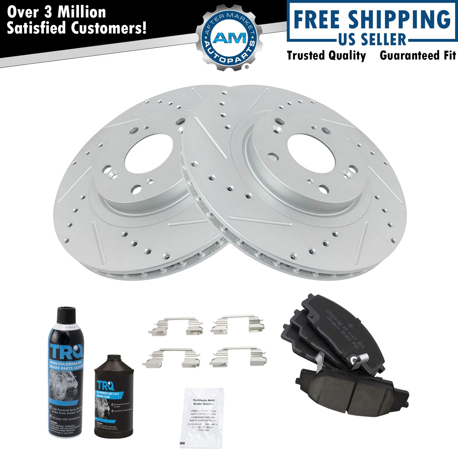 Front Ceramic Brake Pad & Performance Coated Kit w/Chemicals