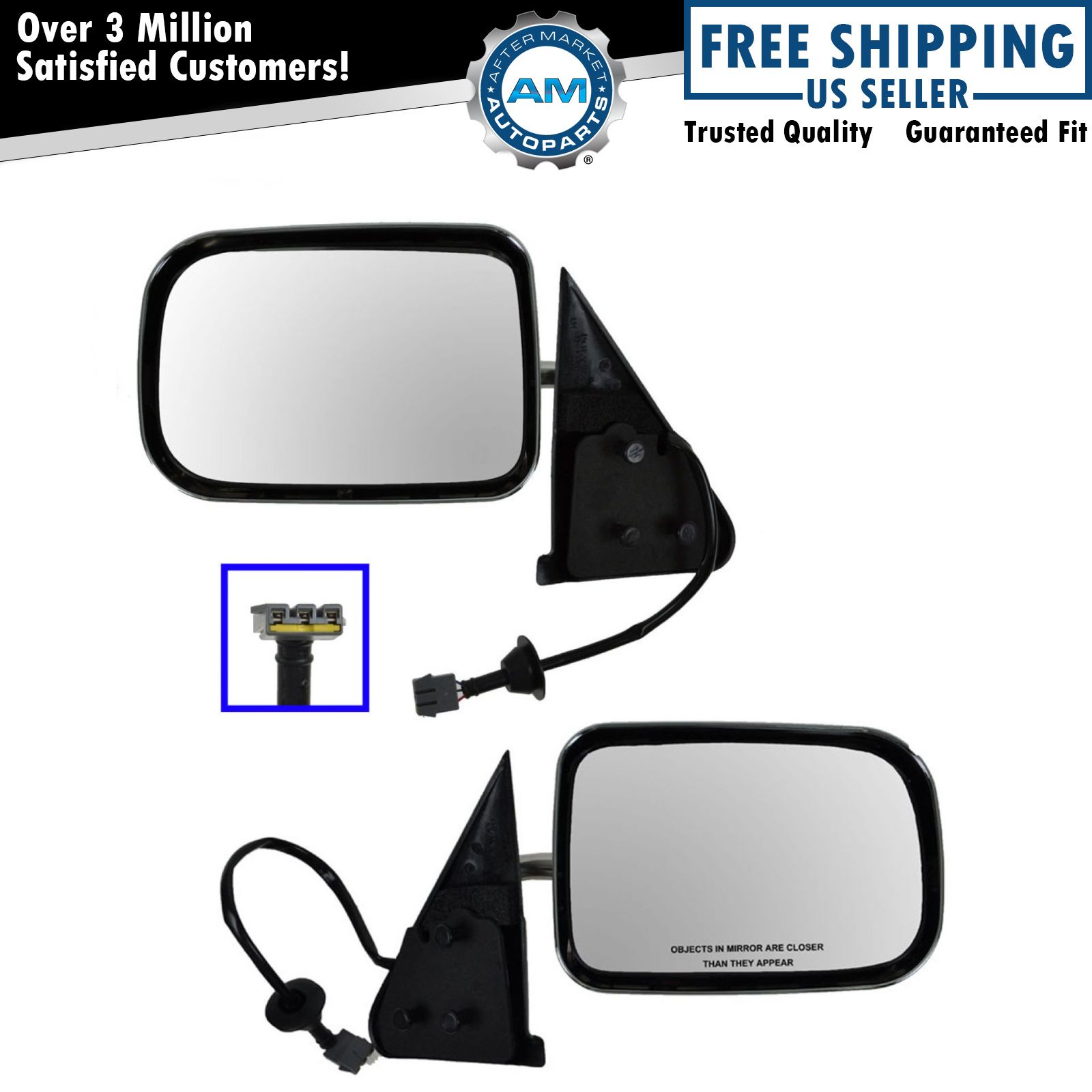 AM Autoparts Chrome Manual Side View Mirror – Passenger Right – For 1994-1997 Dodge Ram Truck
