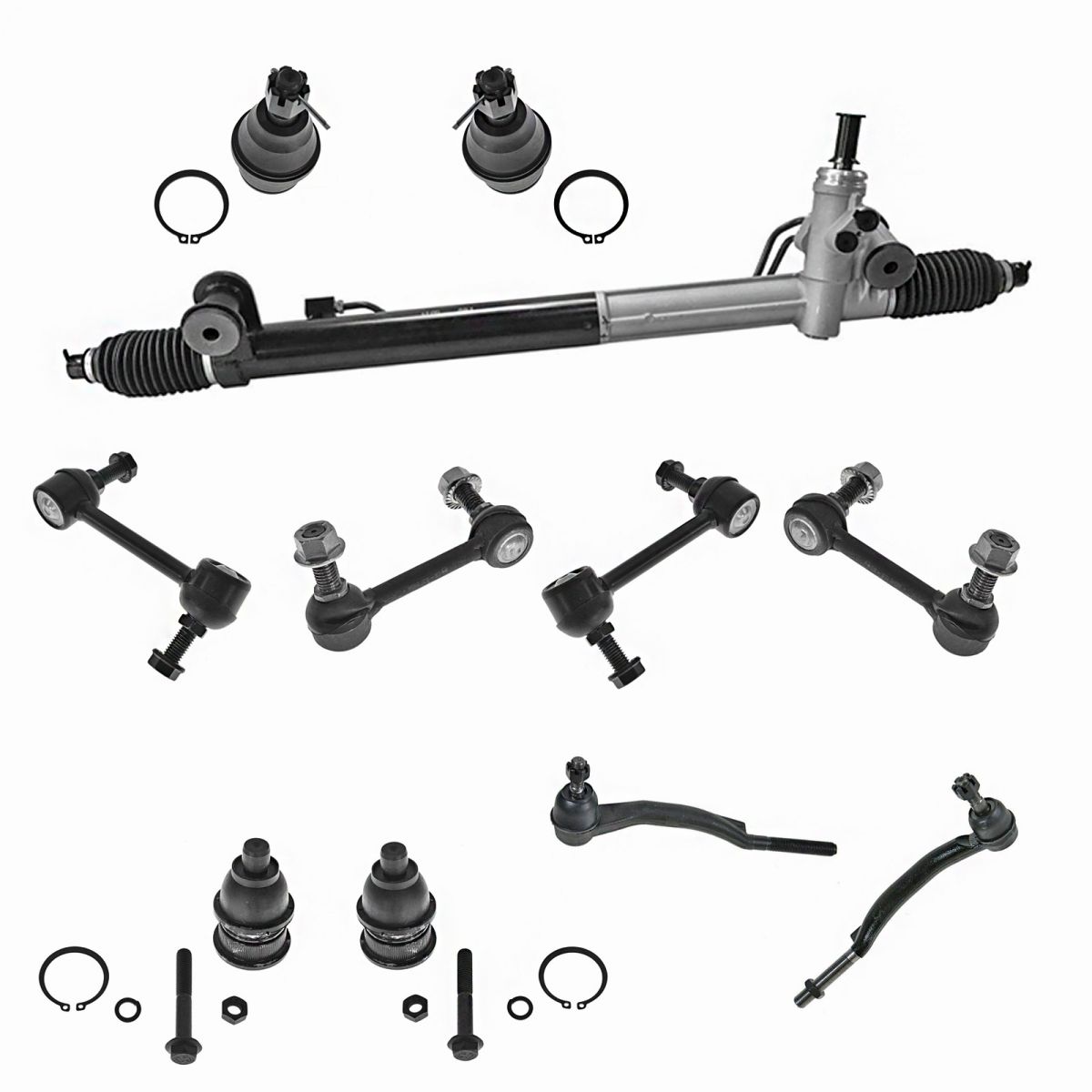 11 Piece Steering & Suspension Kit Rack & Pinion Assembly End Links