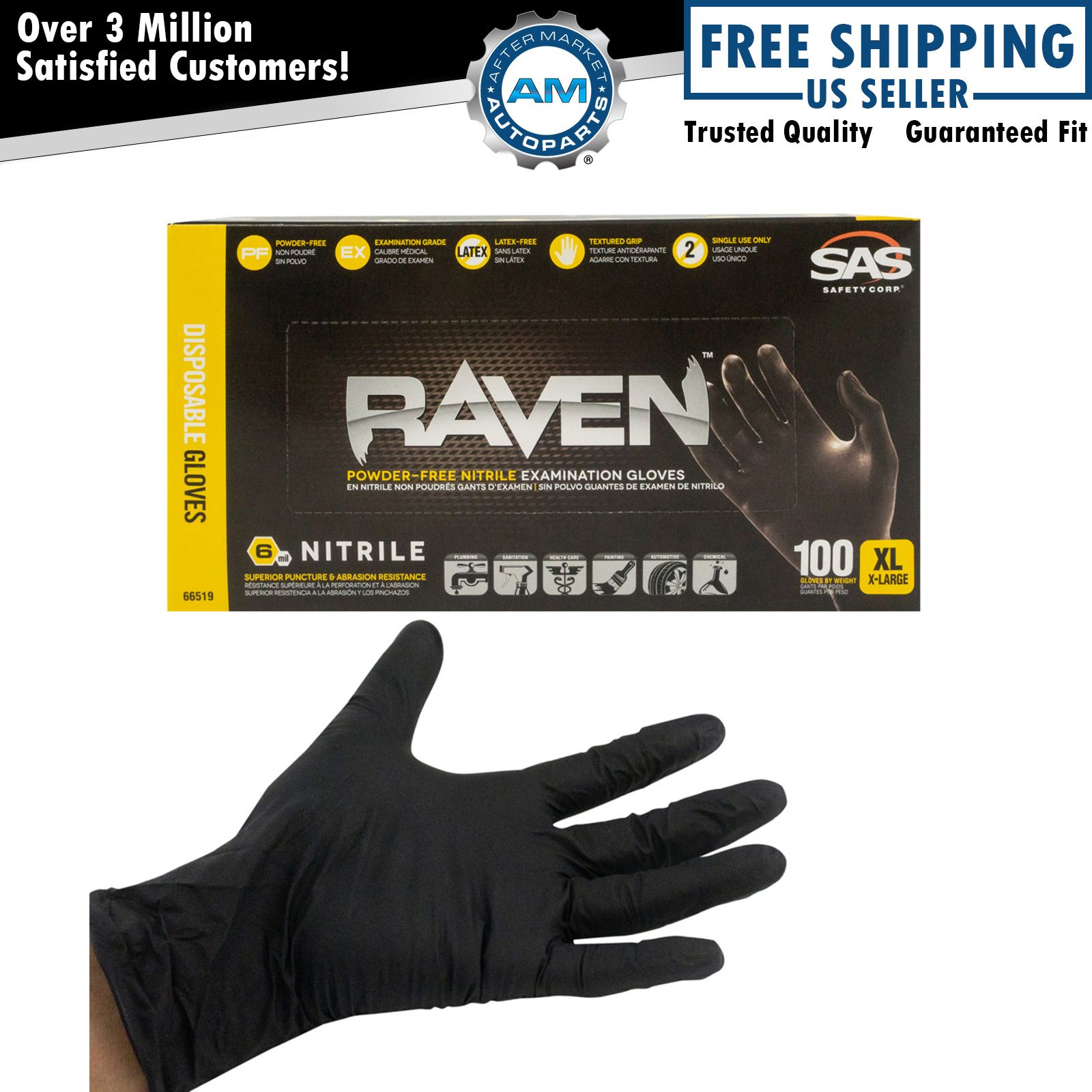 Raven 66519 Nitrile Disposable Gloves X Large XL 100 Pieces Powder Free New