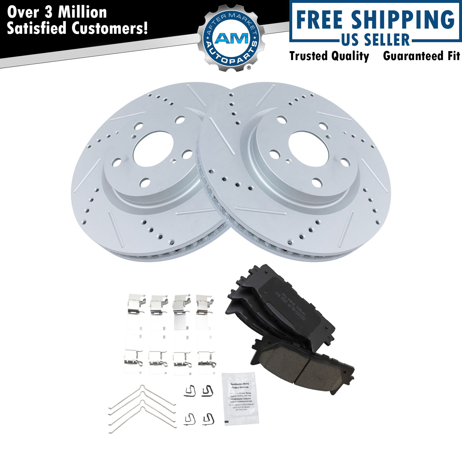 Front Performance Drilled & Slotted Brake Rotor & Posi Ceramic Pad Set