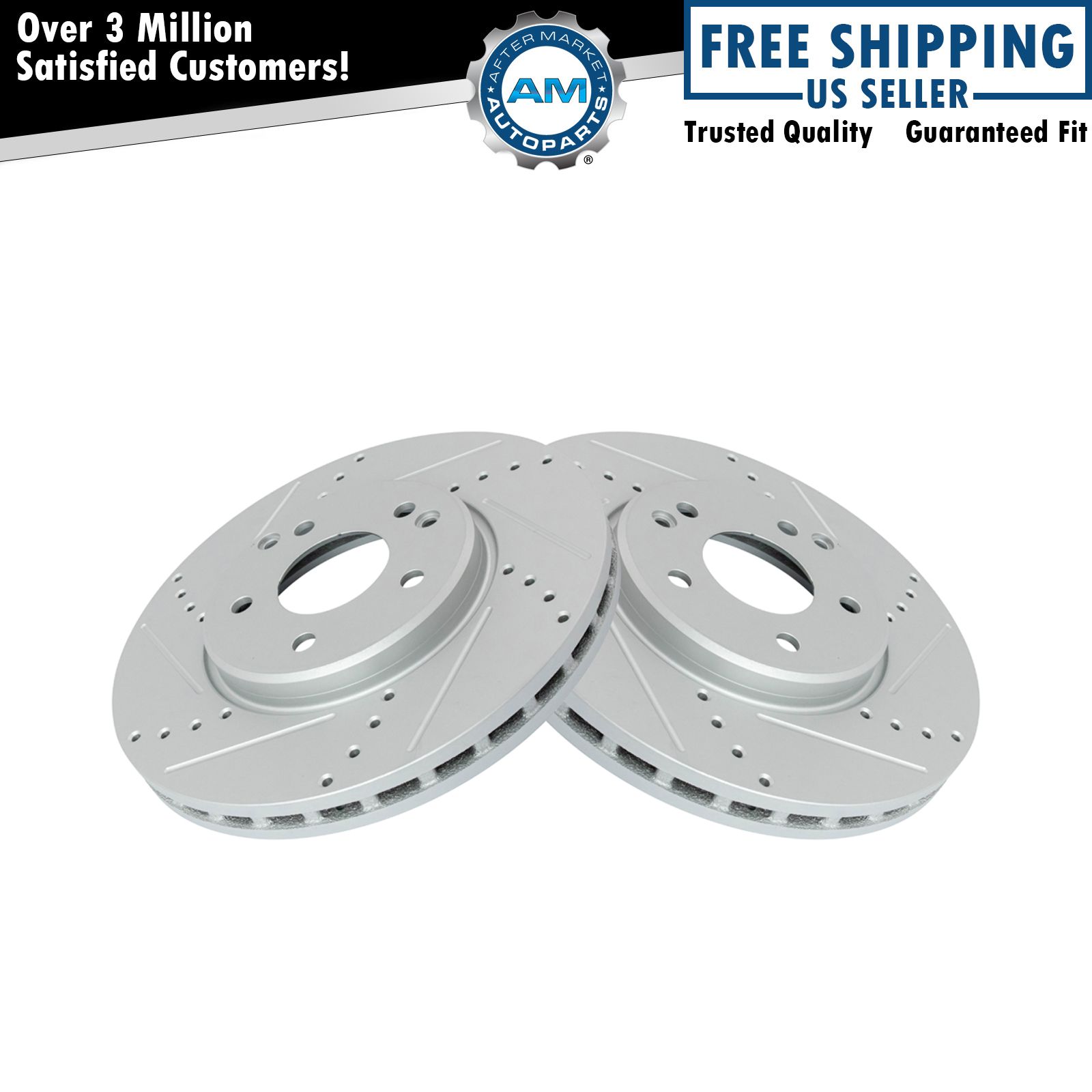 Performance Brake Rotor Drilled Slotted Front Coated Pair for Mercedes
