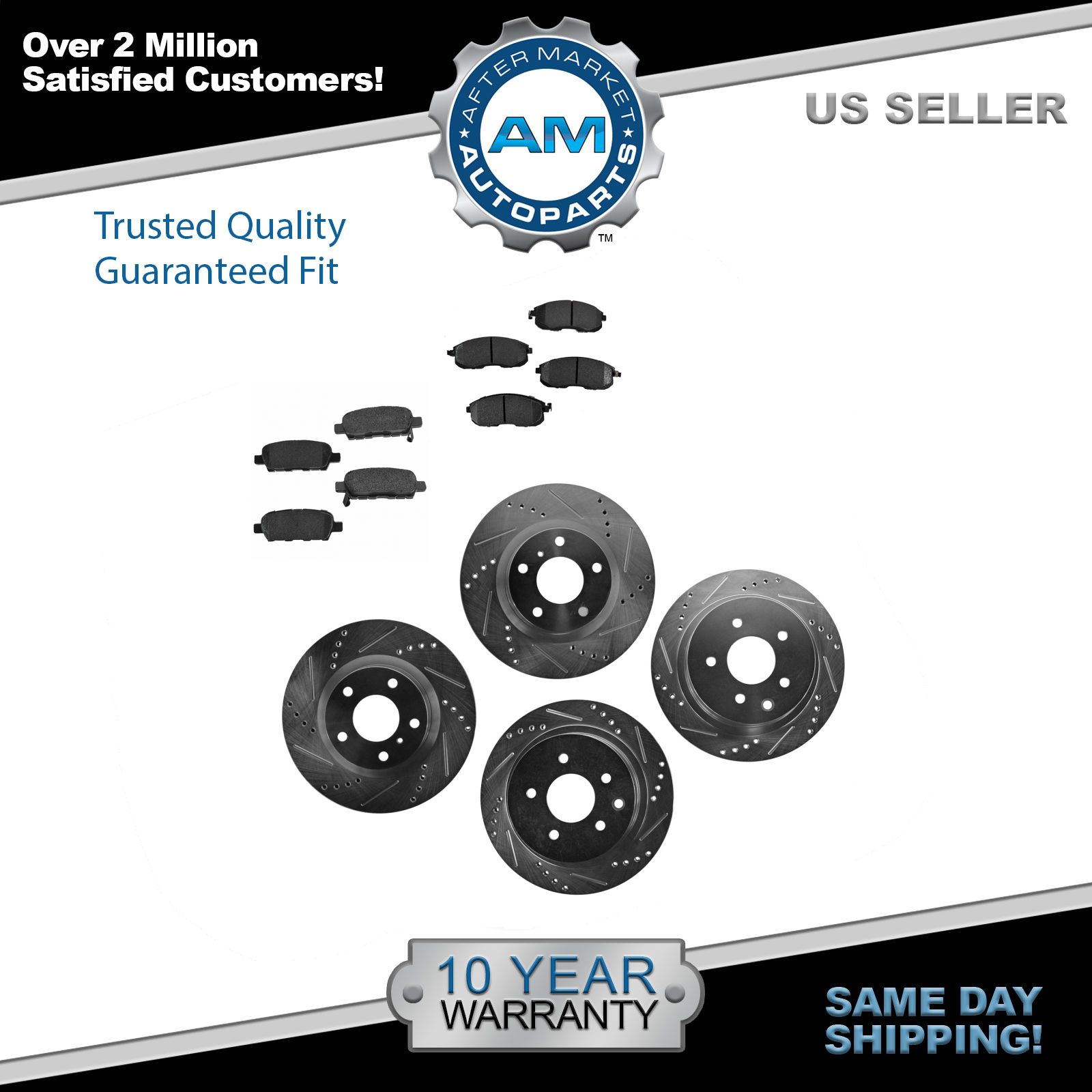 Rotor & Brake Pad Ceramic Performance Drilled Slotted Front Rear Kit eBay