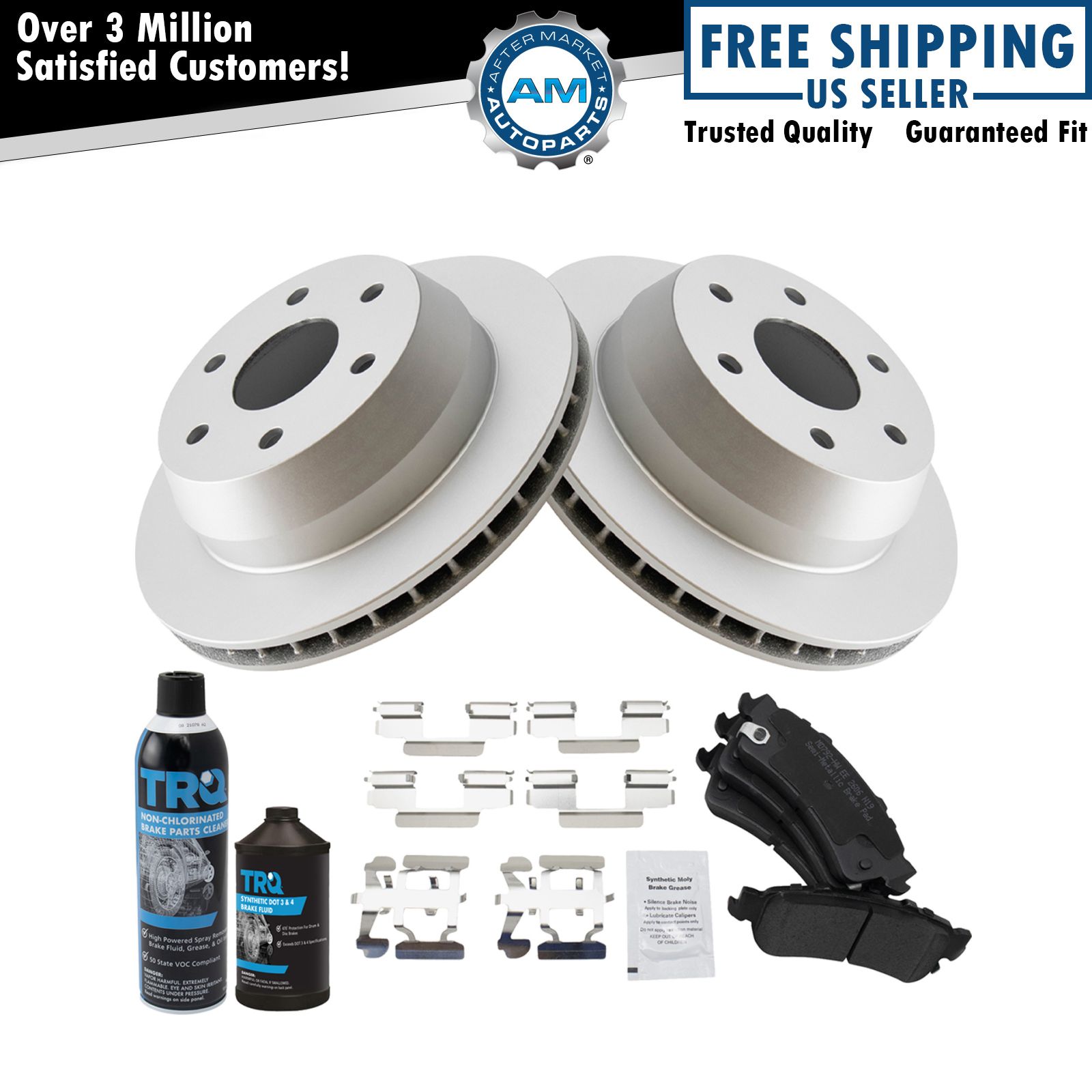 Rear Metallic Brake Pad & Coated Rotor Kit w/Fluids for Chevy GMC Cadillac