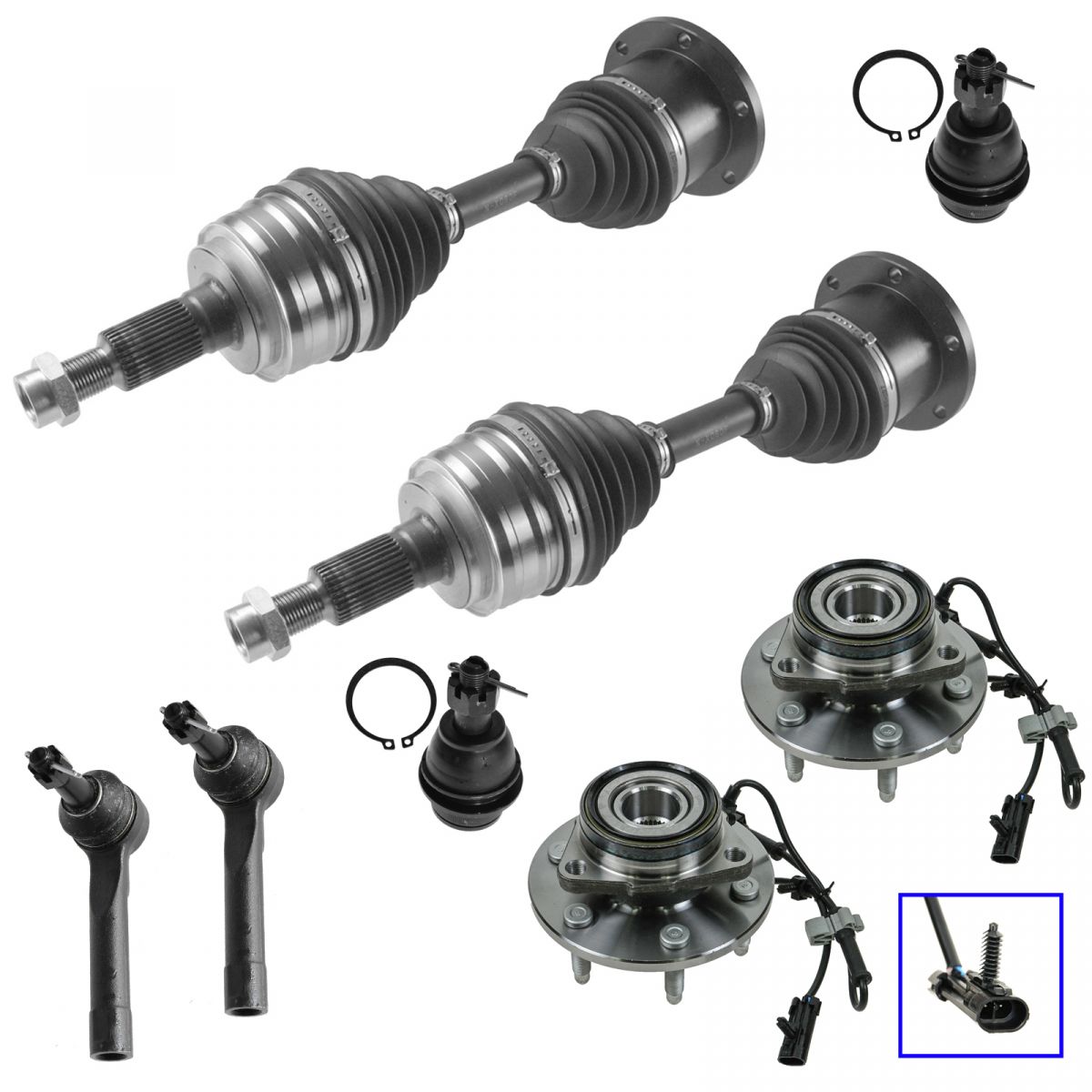 8 Piece Steering & Suspension Kit Outer Tie Rod Ball Joint Wheel