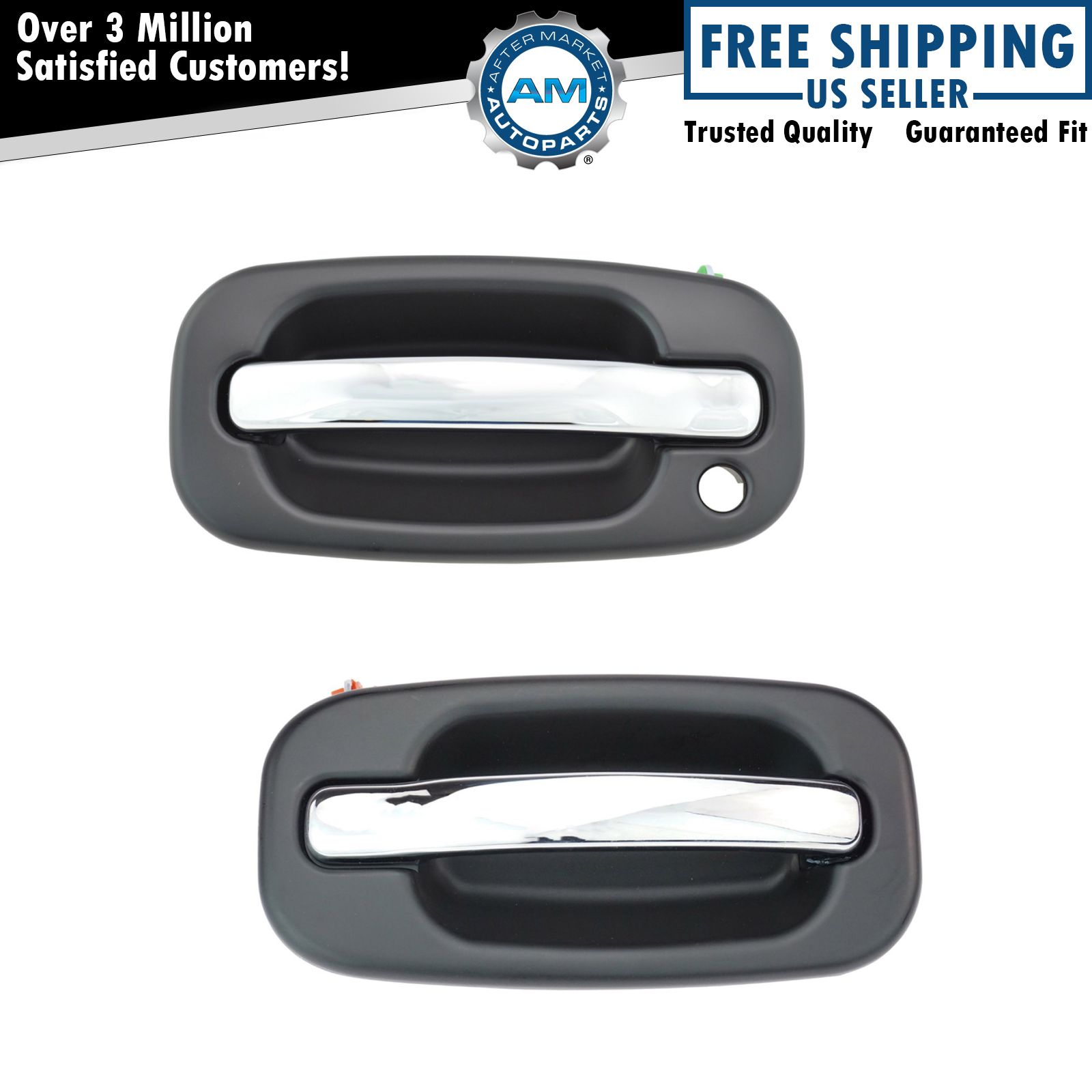 Front Exterior Outside Black Chrome Door Handle Pair Set 2pc for