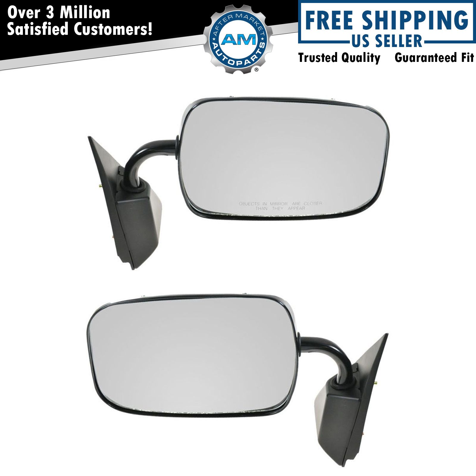 Manual Side View Mirrors Black Left & Right Pair Set for Chevy GMC Pickup Truck