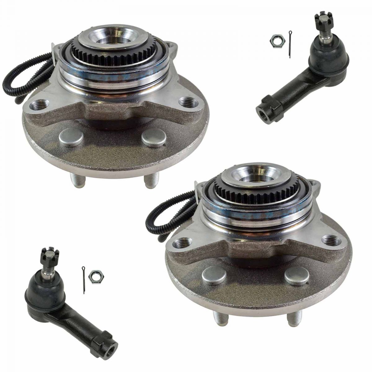 4 Piece Steering Kit Wheel Hub & Bearing Assemblies w/ Outer Tie Rod ...