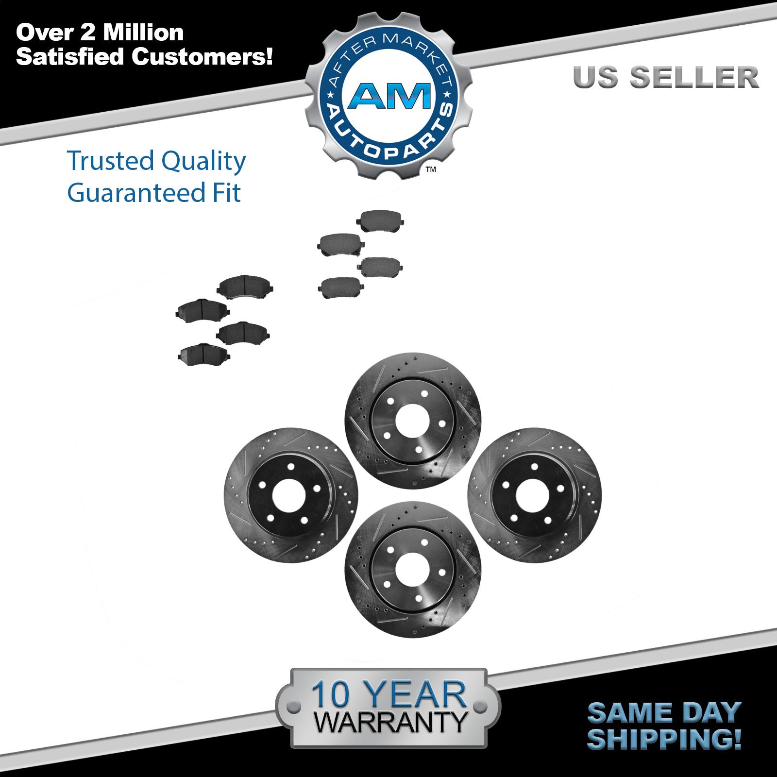 Black Hart *DRILLED /& SLOTTED* Brake Rotors FRONT+REAR KIT Ceramic Pads C2039