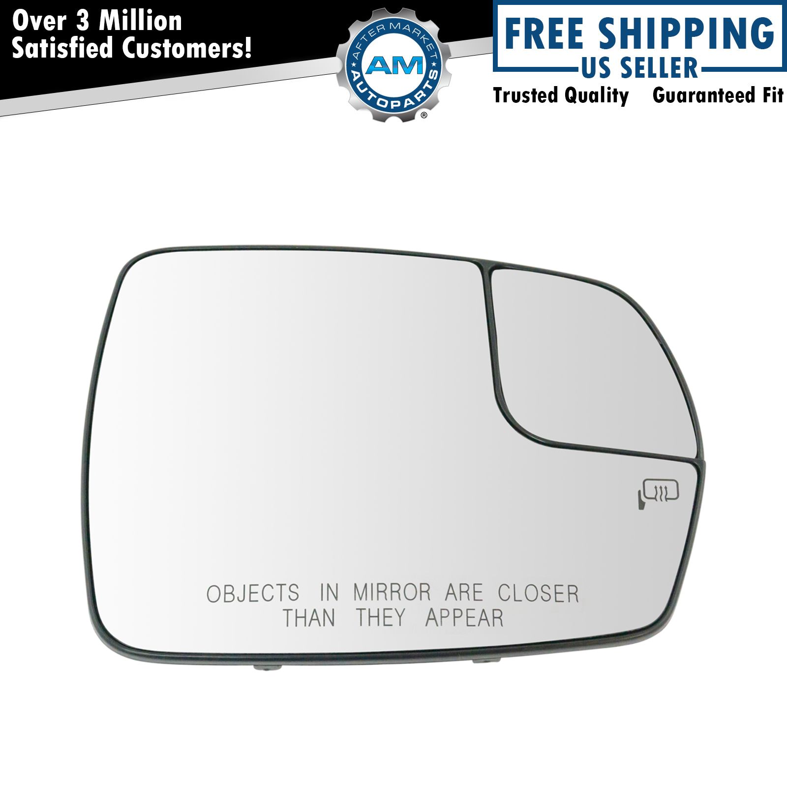 Mirror Glass Heated w/ Backing Plate & Spotter Passenger Side Right RH for Edge