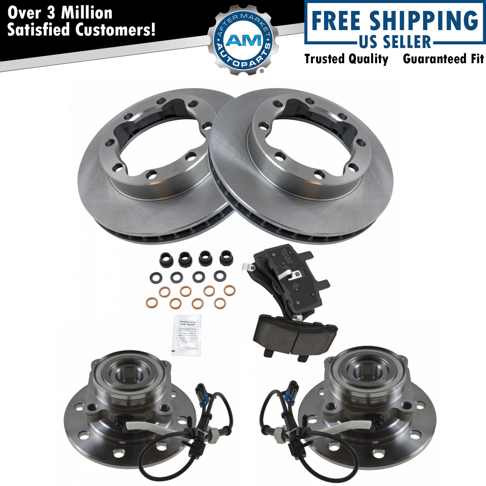 Front CERAMIC Disc Brake Pads Rotor Wheel Hub Kit for Chevy GMC Truck