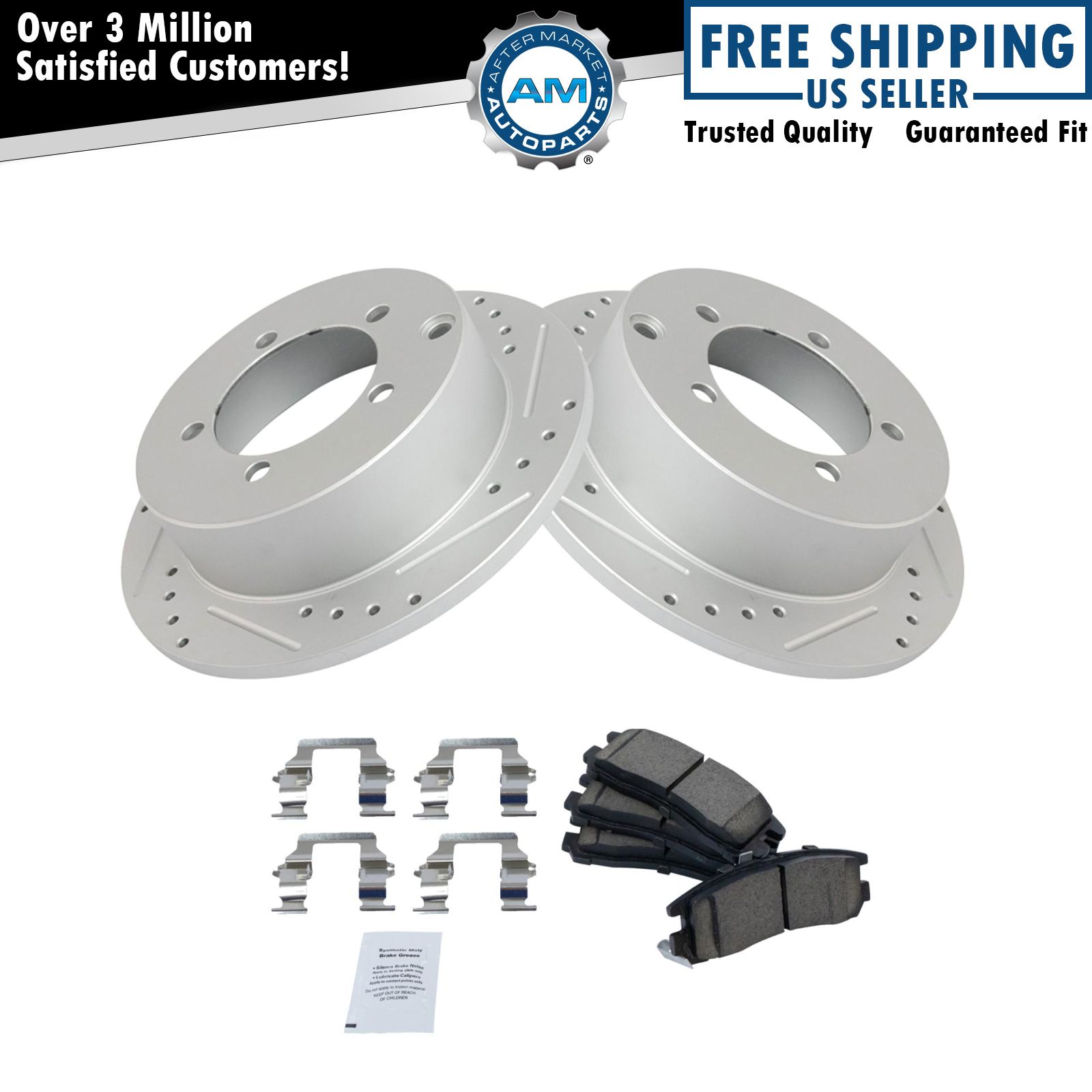 Ceramic Brake Pad & Drilled & Slotted Coated Rotor Rear Kit for Eclipse