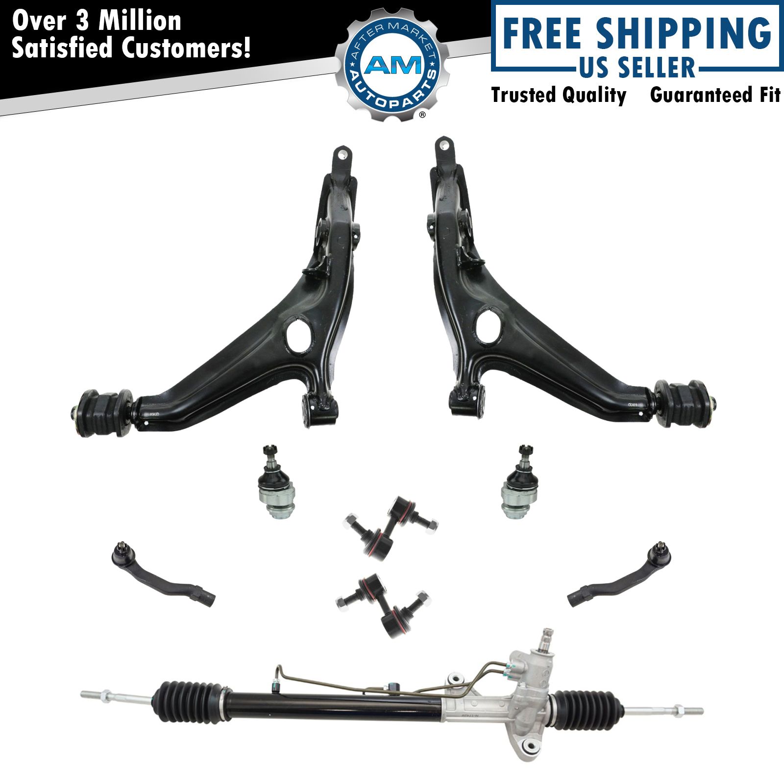9 Piece Steering & Suspension Kit Rack & Pinion Control Arms Tie Rods