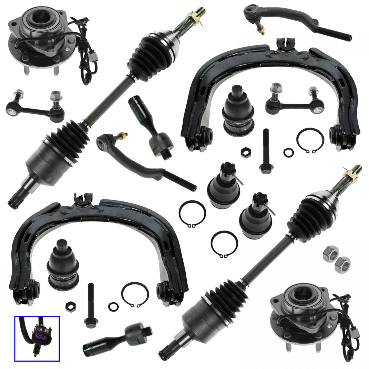 16 Piece Kit Ball Joint Tie Rod Sway Bar CV Axle Wheel Hub Bearing