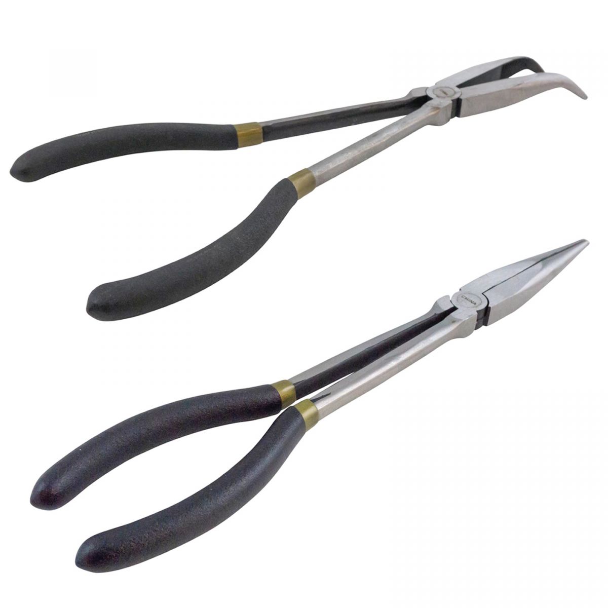 11" 45 Degree Angle & Straight Needle Nose Long Reach Handle Plier Set