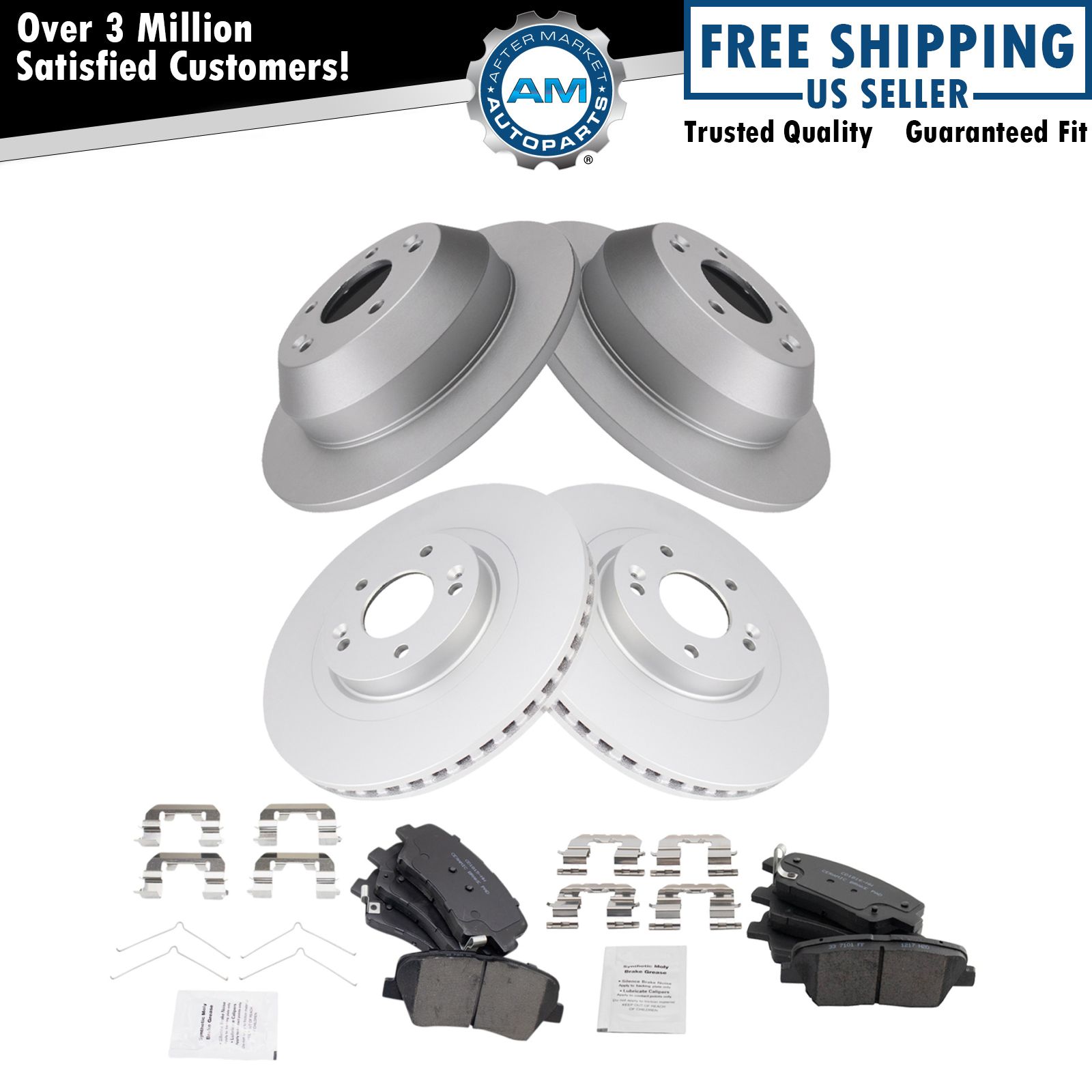 Front & Rear Ceramic Brake Pad & Coated Rotor Kit for Santa Fe Sport