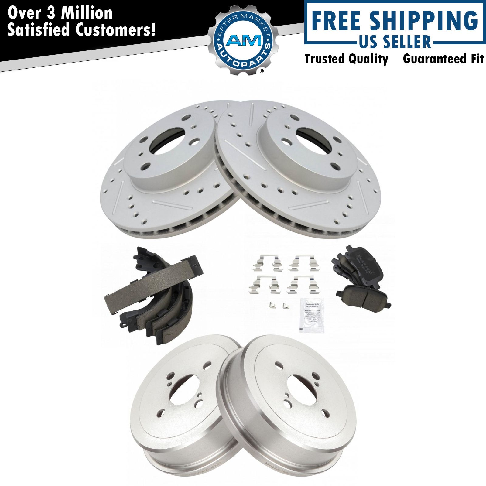 Front & Rear Ceramic Brake Pad Performance Rotor Shoes & Drum Kit for Toyota