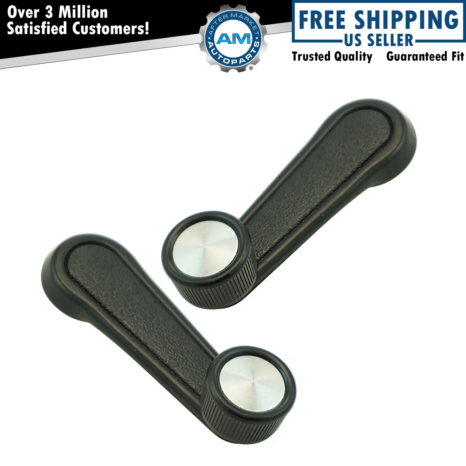 Manual Window Crank Handle Black with Chrome Center LH & RH Pair for Toyota New