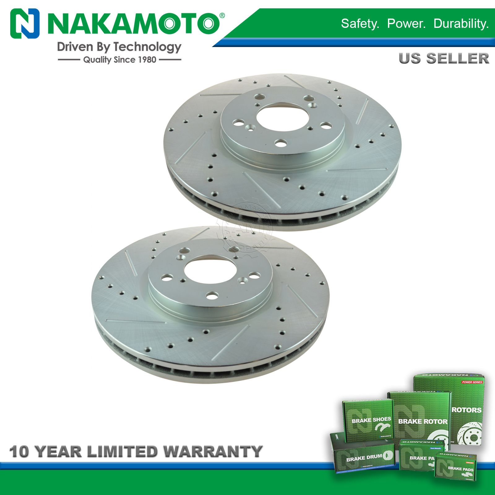 Nakamoto Performance Drilled /& Slotted Front Coated Brake Rotor Pair for Honda