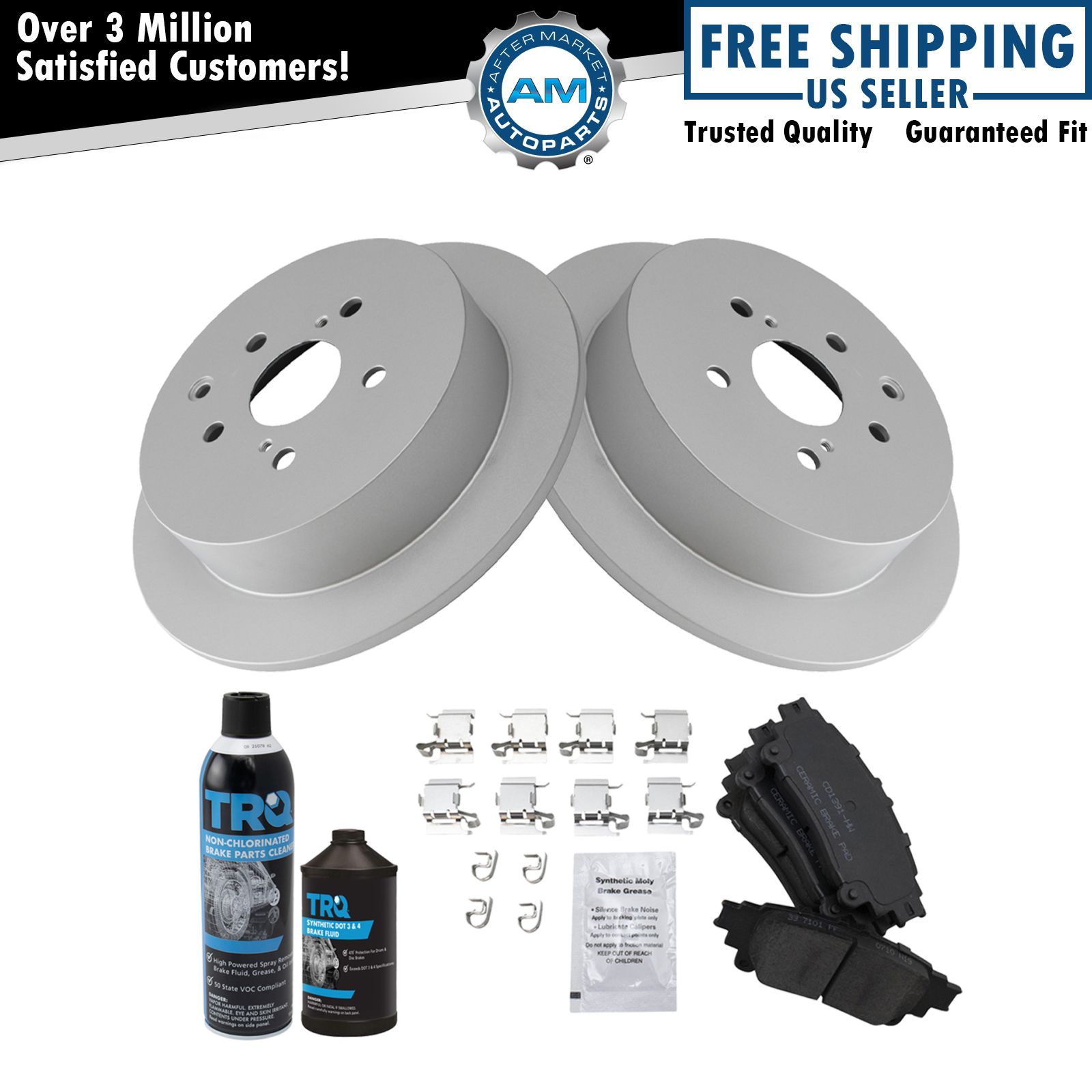 Rear Ceramic Brake Pad & Coated Rotor Kit w/Fluids for RX350 RX450h Sienna