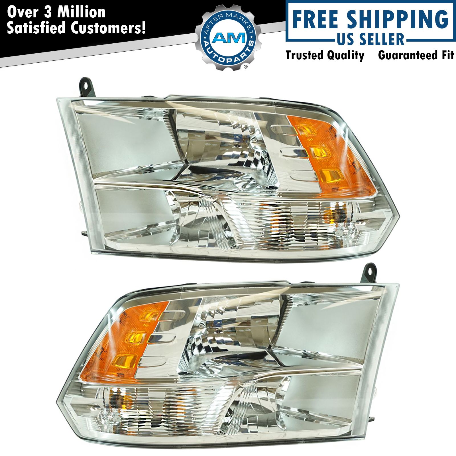 Halogen Headlight Lamp Assembly LH RH Pair for Dodge Ram 1500 2500 3500 New