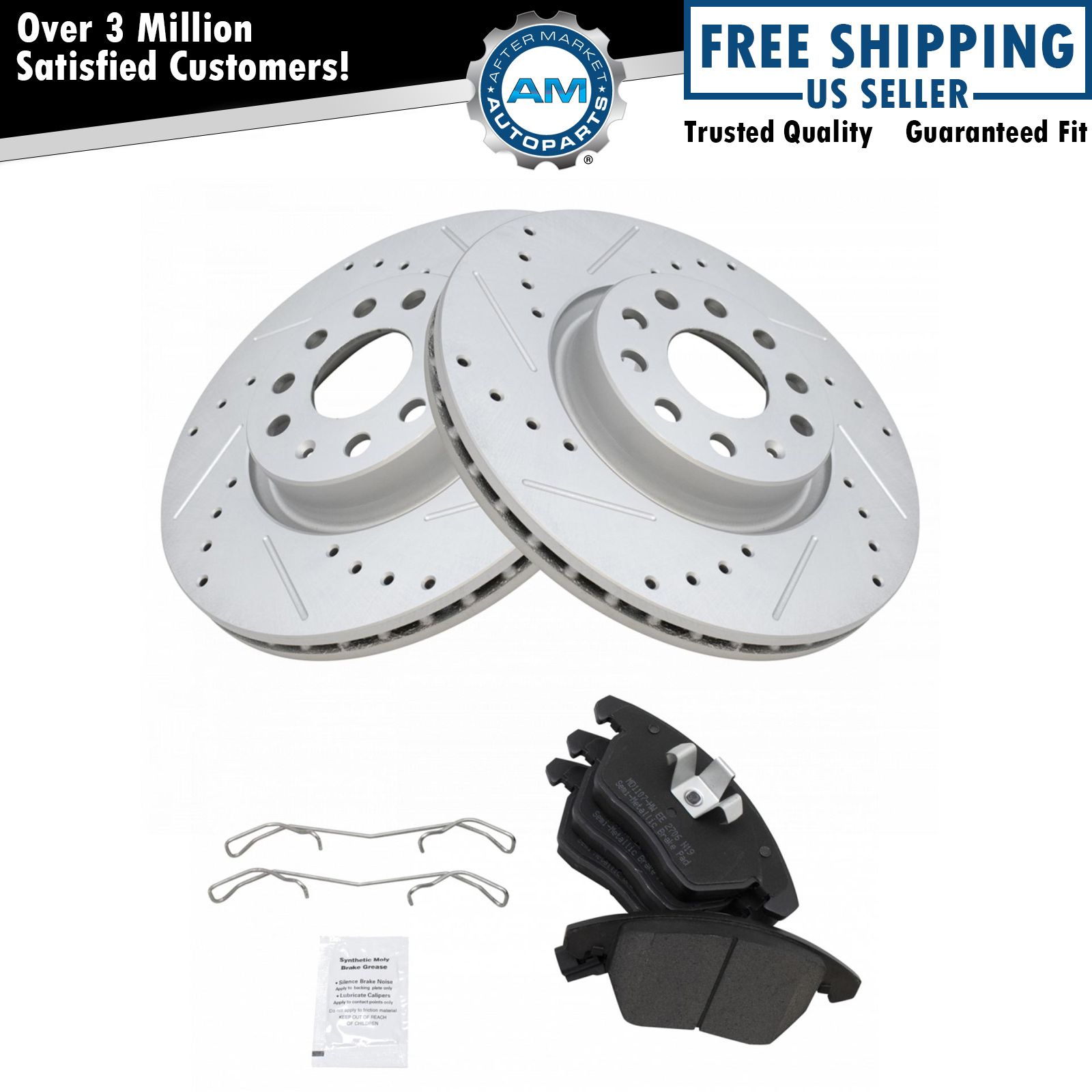 Performance Brake Rotor Drilled Slotted Coated & Semi-Metallic Pad Front Kit