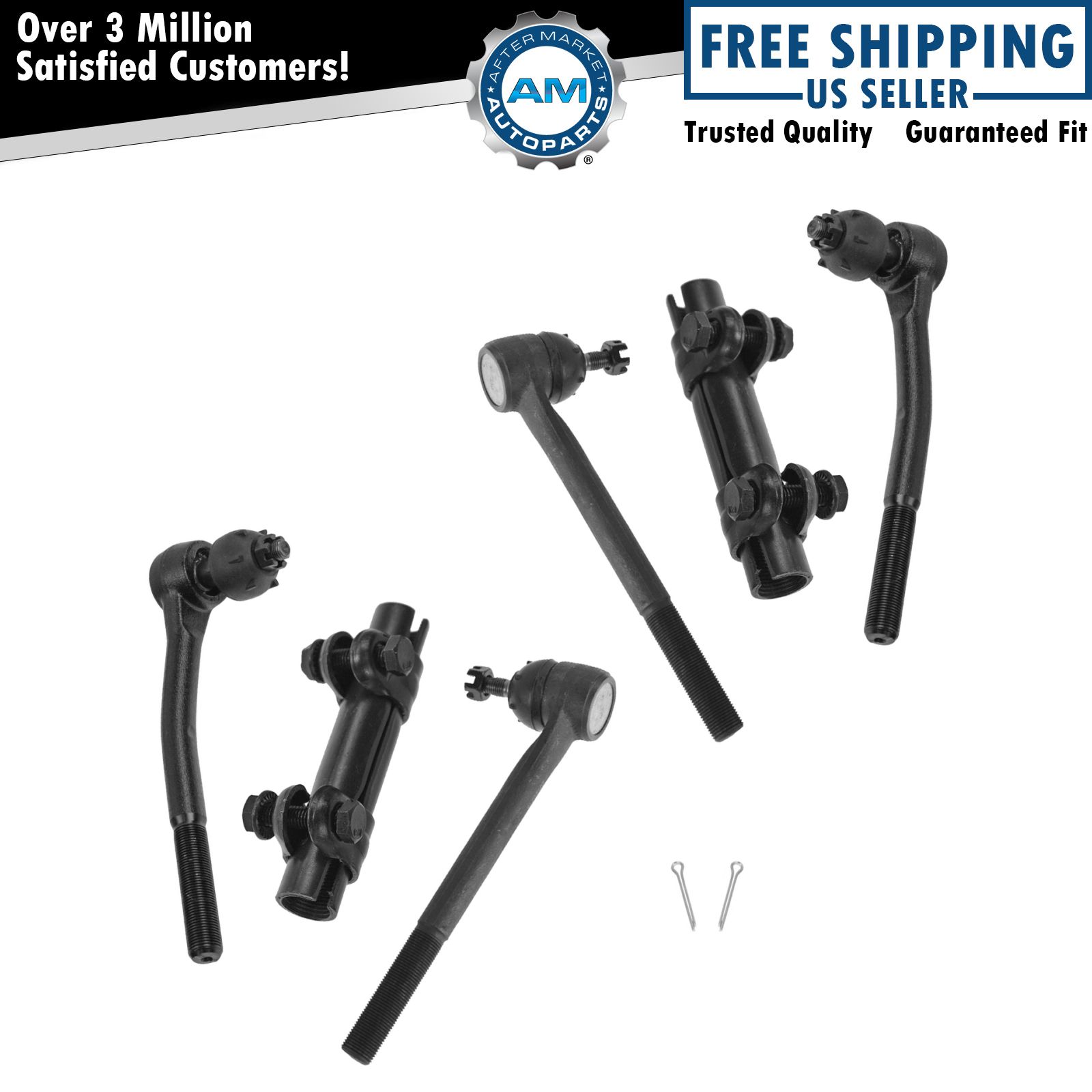 Front Inner & Outer Tie Rods with Adjusting Sleeves 6 Piece Steering Kit New