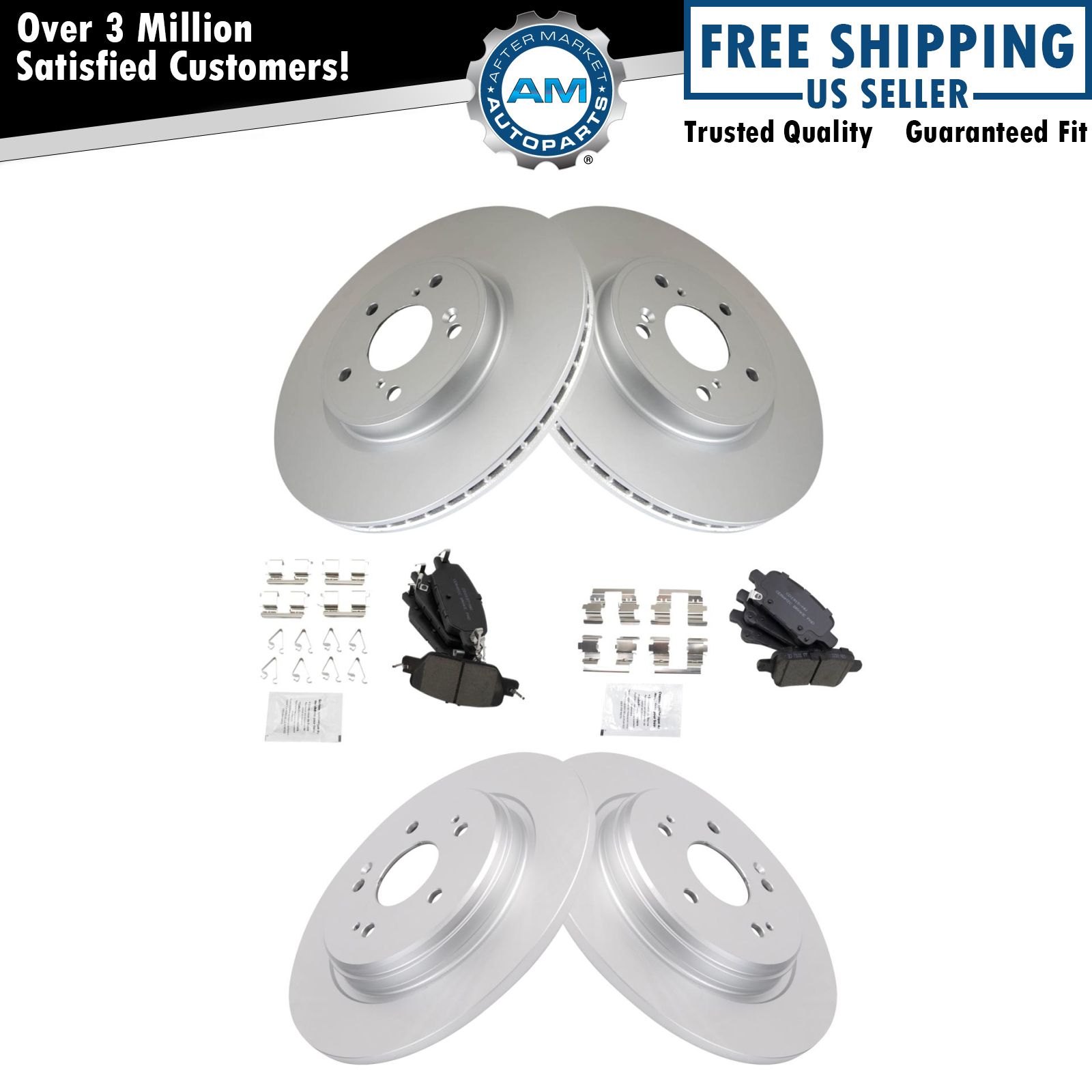 Front & Rear Posi Ceramic Disc Brake Pad & Coated Rotor Kit for Honda CRV